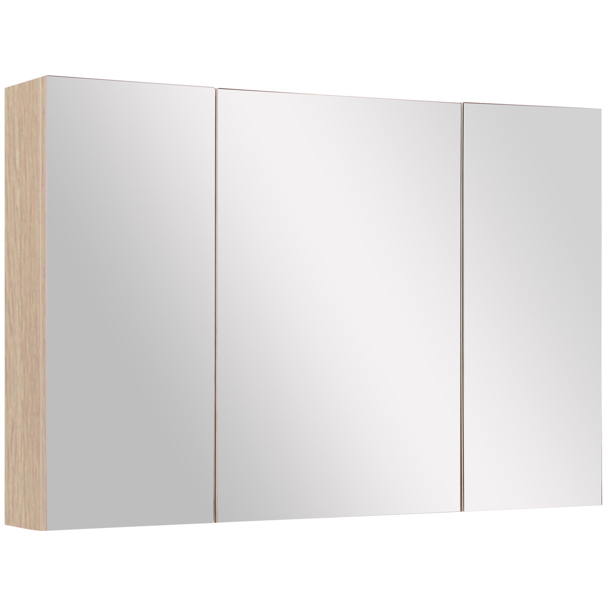 Koupelnová skříňka s zrcadlem kleankin - moderní skříňka se zrcadlem a 3 dveřmi s nastavitelnými policemi pro koupelnu a ložnici, 90x60x13.5 cm, dub