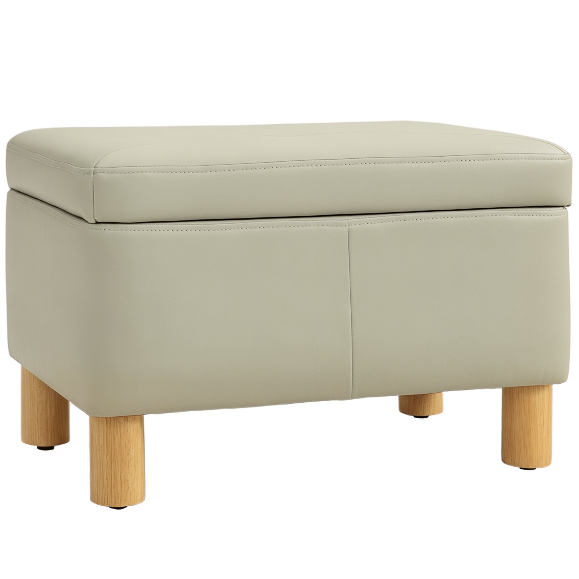 HOMCOM Makuuhuoneen Säilytys Ottoman 33L Verhoiltu PU Säilytyspenkki Puisilla jaloilla Eteiseen ja Olohuoneeseen 60x38x40 cm Vaaleanharmaa
