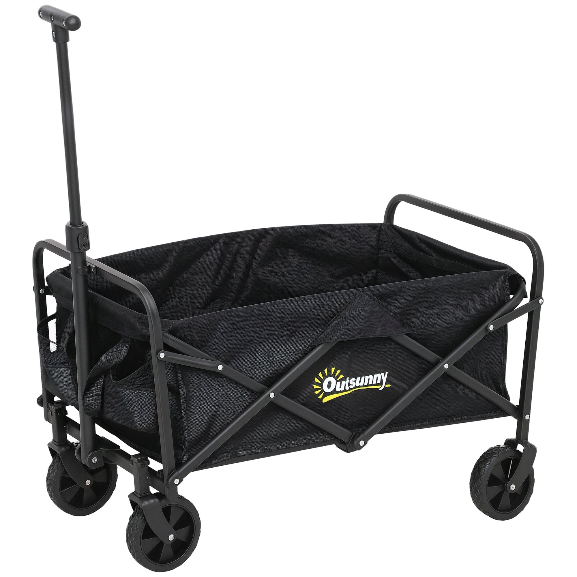 Outsunny Strandwagen mit Rädern, faltbarer Gartenwagen, verstellbarer Teleskopgriff, 2 Staubags, 120 kg Tragkraft, Transportwagen für alle Gelände, Garten und Camping in Schwarz