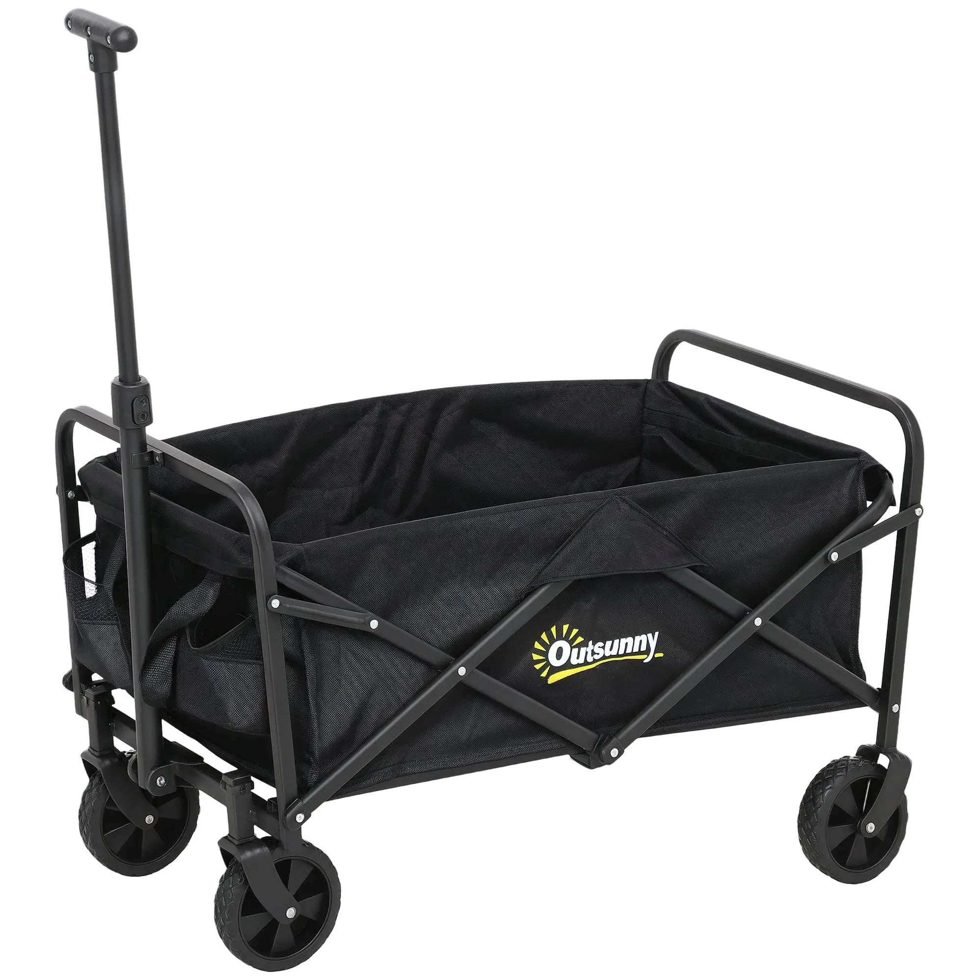 Beach Cart with Wheels Folding Garden Cart Adjustable Telescopic Handle 2 Storage Bags 120 kg Load Transport Cart for All Terrain Garden Camping Black