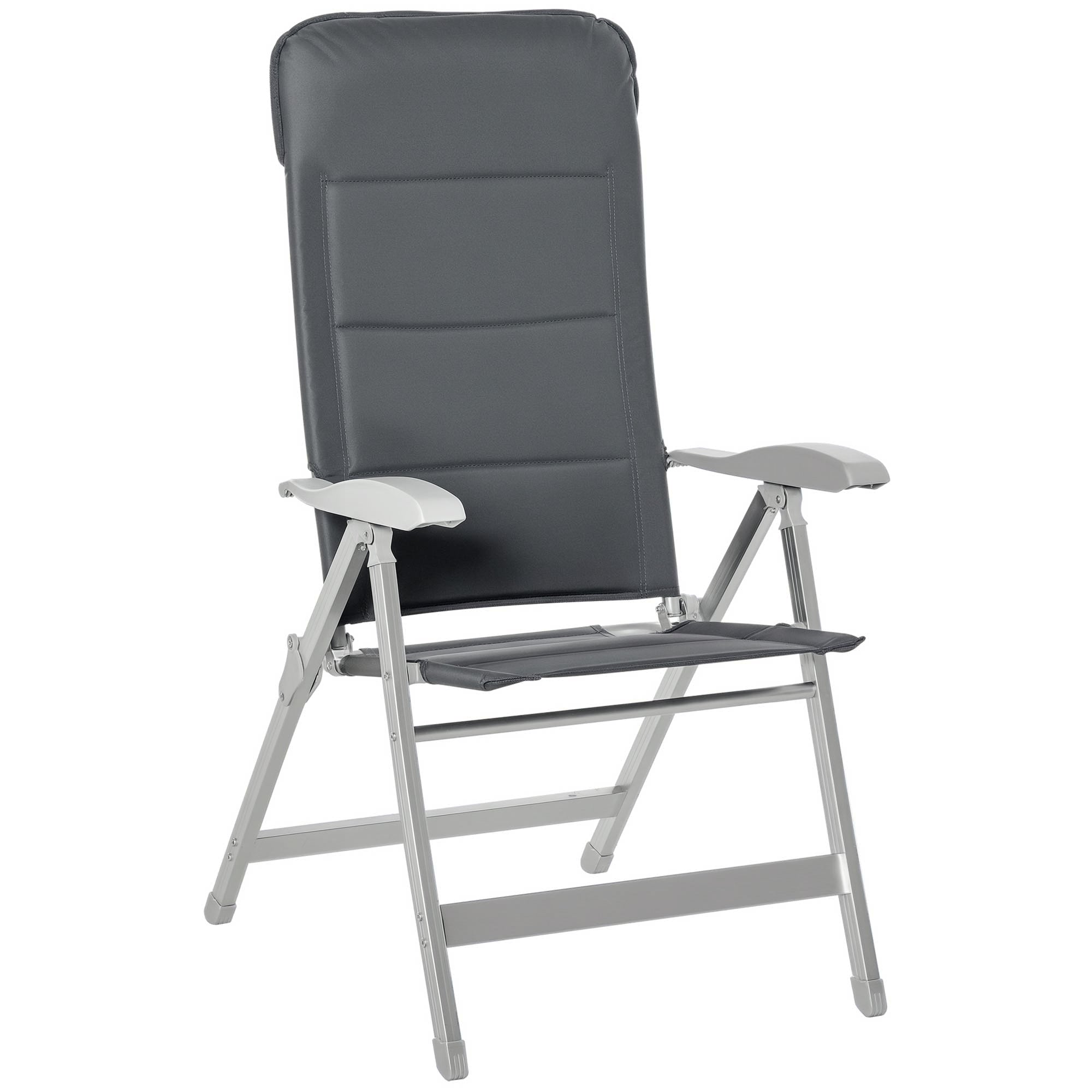 Outsunny Tragbarer Klappgartenstuhl mit Hochverstellbarer Rückenlehne in 7 Positionen und Gepolstertem Kopfpolster für Terrasse und Camping 75x61,5x114,5 cm Grau