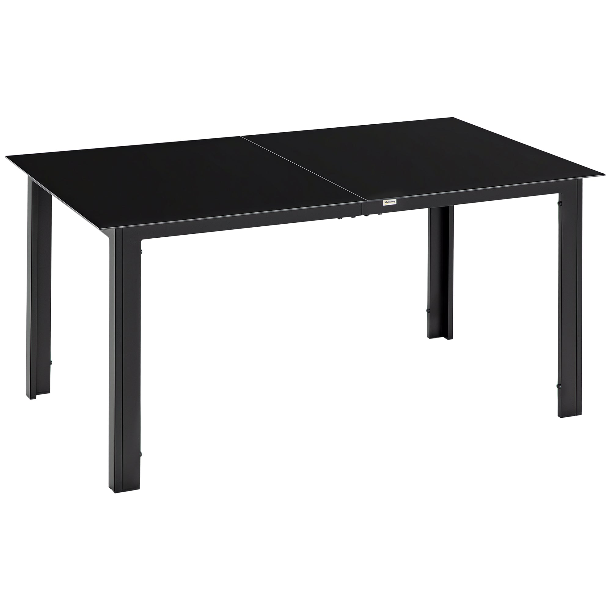 Garden Table Aluminum 150 x 90 cm Weatherproof Balcony Table with Glass Tabletop, Buffet Table Camping Table for 6 People Patio Table Outdoor Dining Table for Garden, Patio Balcony Black