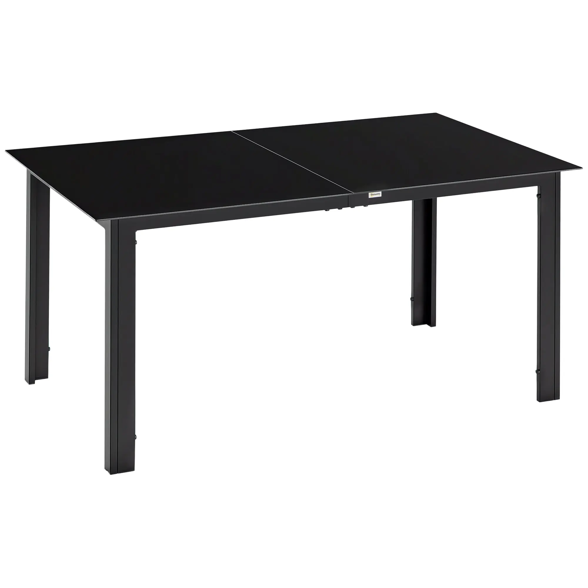Garden Table Aluminum 150 x 90 cm Weatherproof Balcony Table with Glass Tabletop, Buffet Table Camping Table for 6 People Patio Table Outdoor Dining Table for Garden, Patio Balcony Black