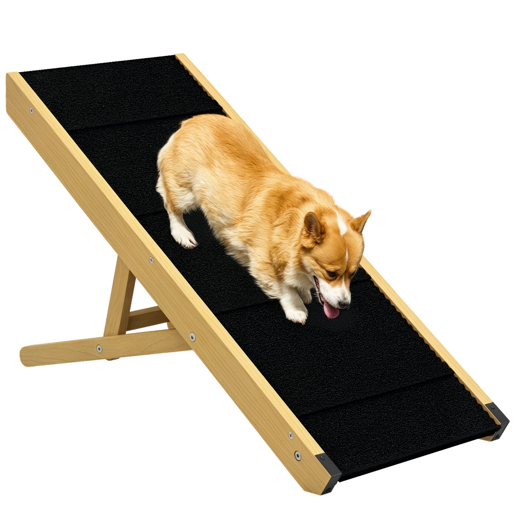 PawHut Saliekamais Suņu Rampas, Augstuma Regulējams Mājdzīvnieku Rampas, Antislip Suņu Ieejas Palīdzības ierīce Maziem un Vidējiem Suņiem līdz 15 kg, 83.5 x 35 x 47.5 cm, Dabīgs