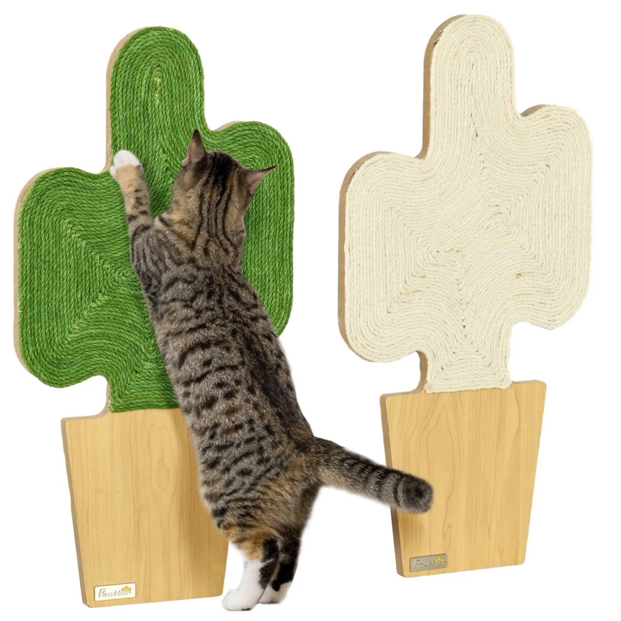 Cat Scratching Mat, Set of 2 Cat Scratching Boards with Jute Rope, Cat Scratching Board with Hooks, Scratching Wall for Cats in Cactus Design, 30 x 60 cm