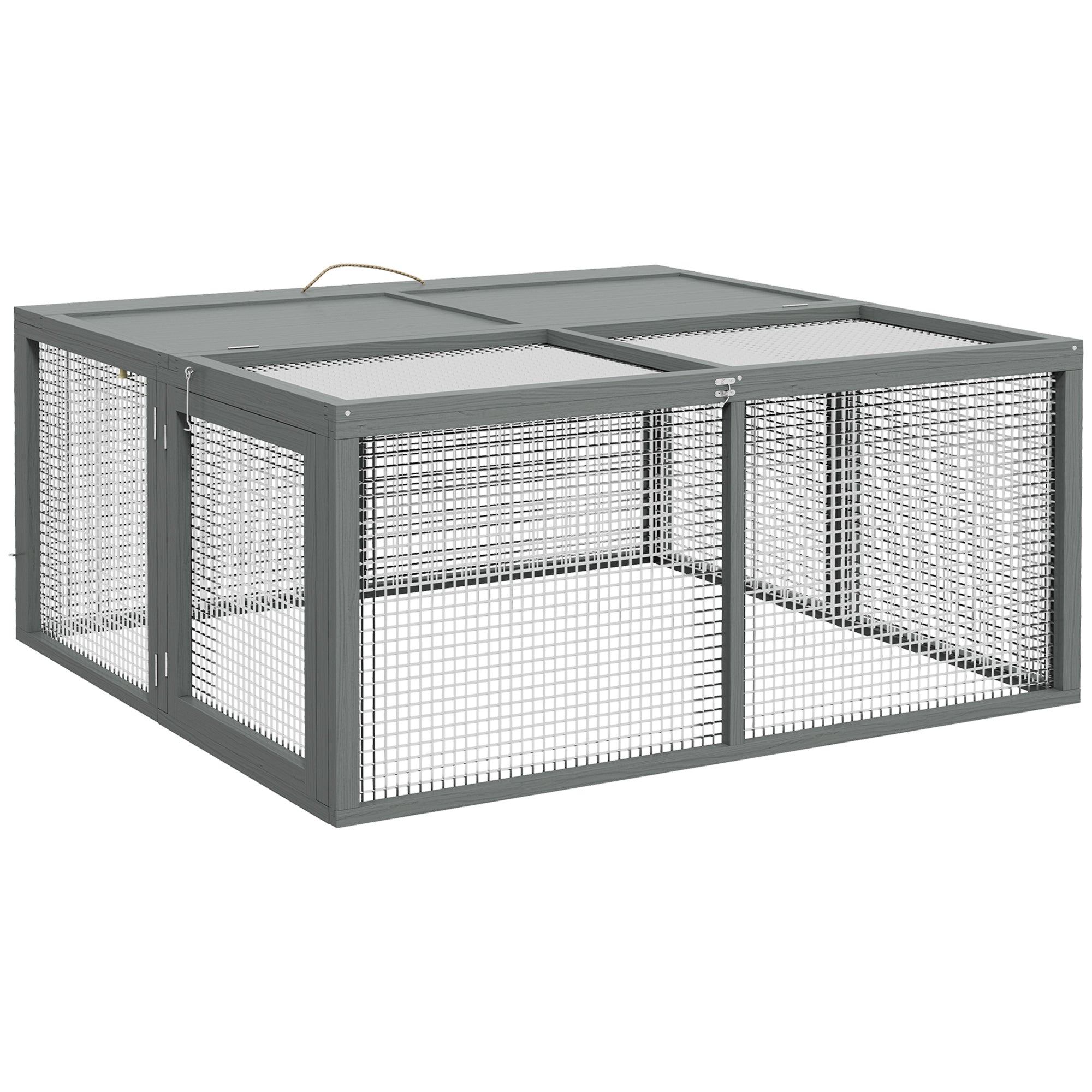 Rabbit Hutch for Dwarf Rabbits made of Wood, Foldable Small Animal Hutch with Outdoor Run, Rabbit Hutch with Folding Roof Handle for Guinea Pigs, Gray, 110 x 105 x 50 cm