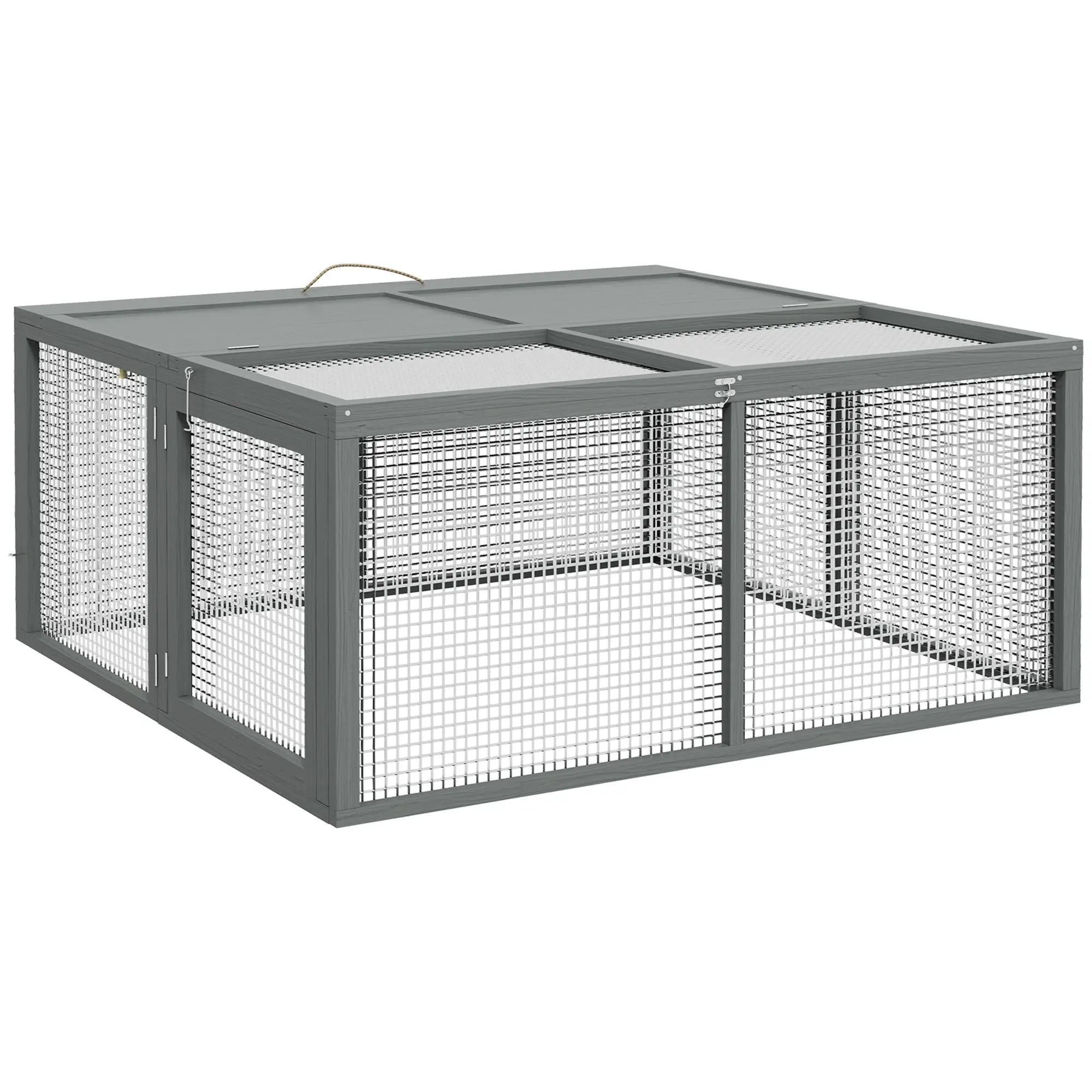 Rabbit Hutch for Dwarf Rabbits made of Wood, Foldable Small Animal Hutch with Outdoor Run, Rabbit Hutch with Folding Roof Handle for Guinea Pigs, Gray, 110 x 105 x 50 cm