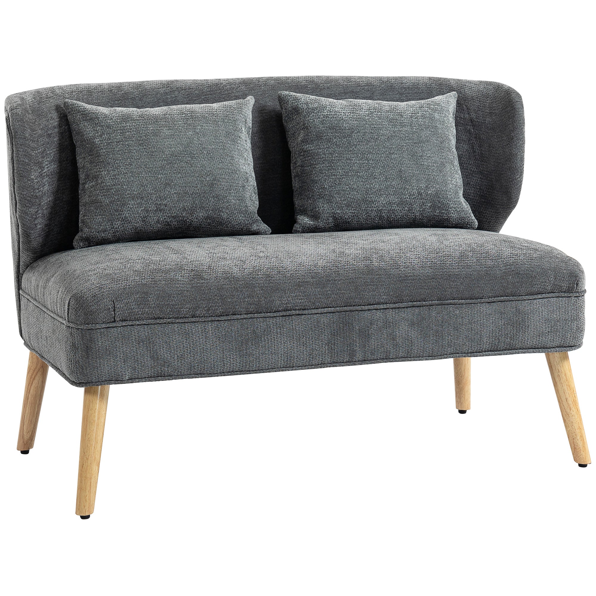 HOMCOM Διθέσιος Συμπαγής Καναπές Wingback με 2 Μαξιλάρια, 117 εκ. Ενισχυμένο Έδρα, Μοντέρνος Επενδεδυμένος Καναπές με Ξύλινα Πόδια για Σαλόνι ή Υπνοδωμάτιο, Γκρι