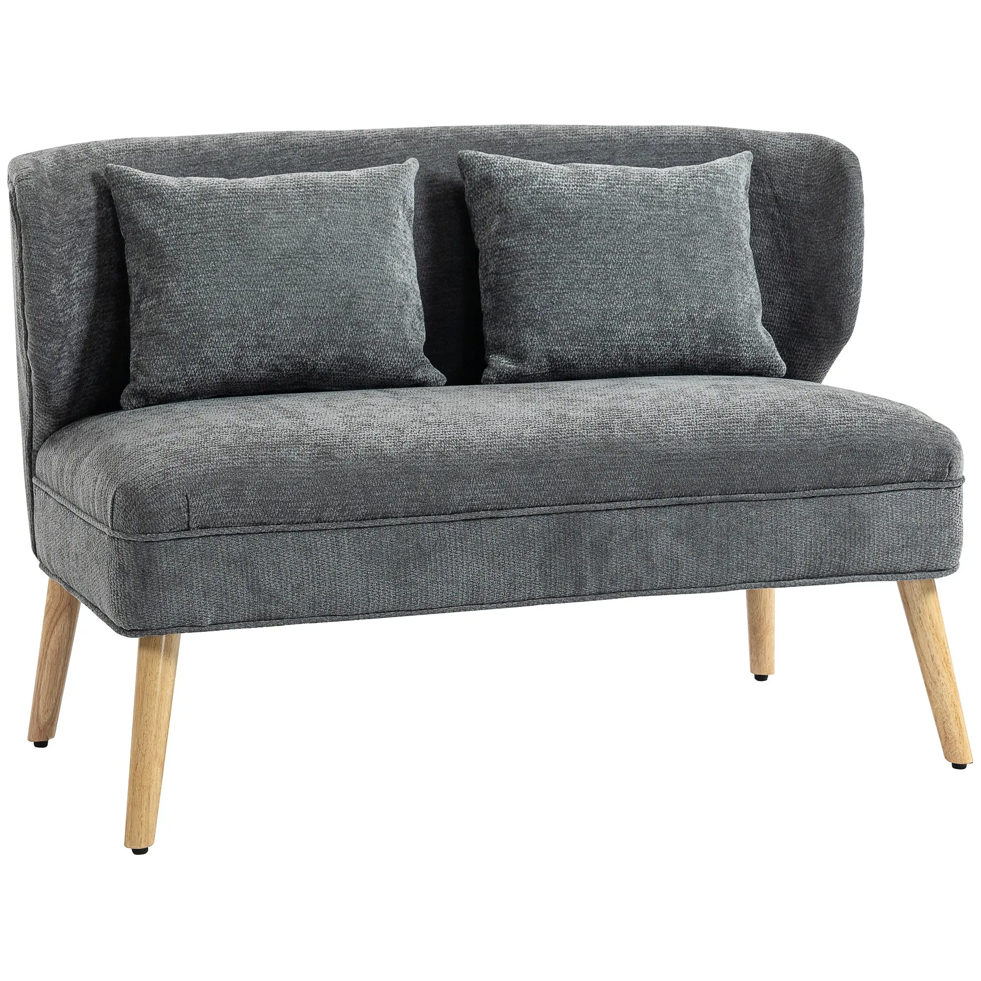 2-Seater Compact Wingback Sofa with 2 Throw Pillows, 46 in Thickly Padded Loveseat, Modern Upholstered Couch with Wood Legs for Living Room or Bedroom, Gray