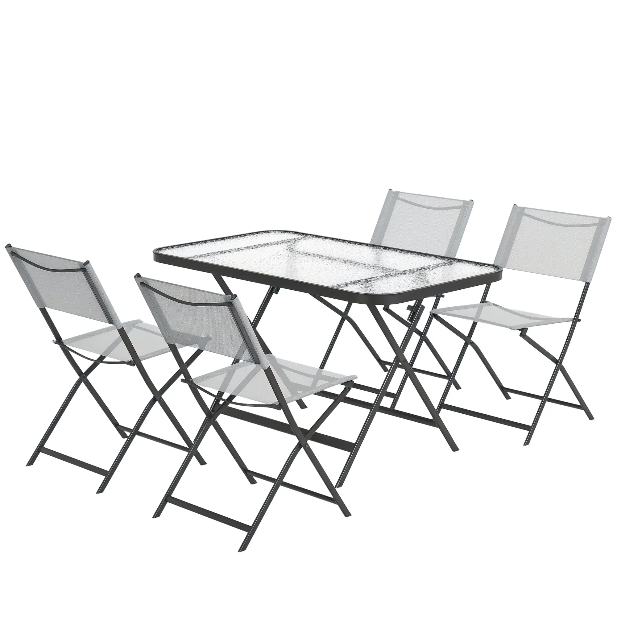5-Piece Garden Dining Set Outdoor Dining Set Includes 1 Tempered Glass Table and 4 Folding Chairs Modern Style for Terrace Gray