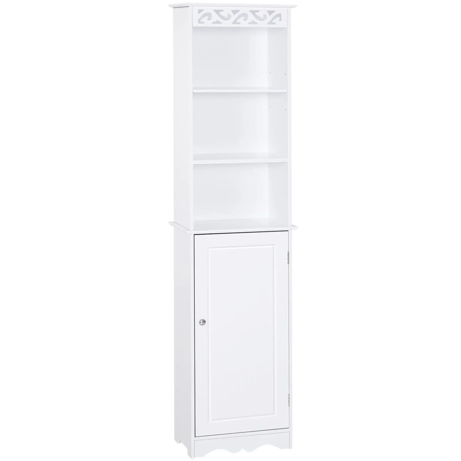 Bathroom Tower Cabinet 3 Adjustable Shelves on 3 Levels and 1 Large Lower Cabinet Knobs on Door MDF White 40x23x160cm