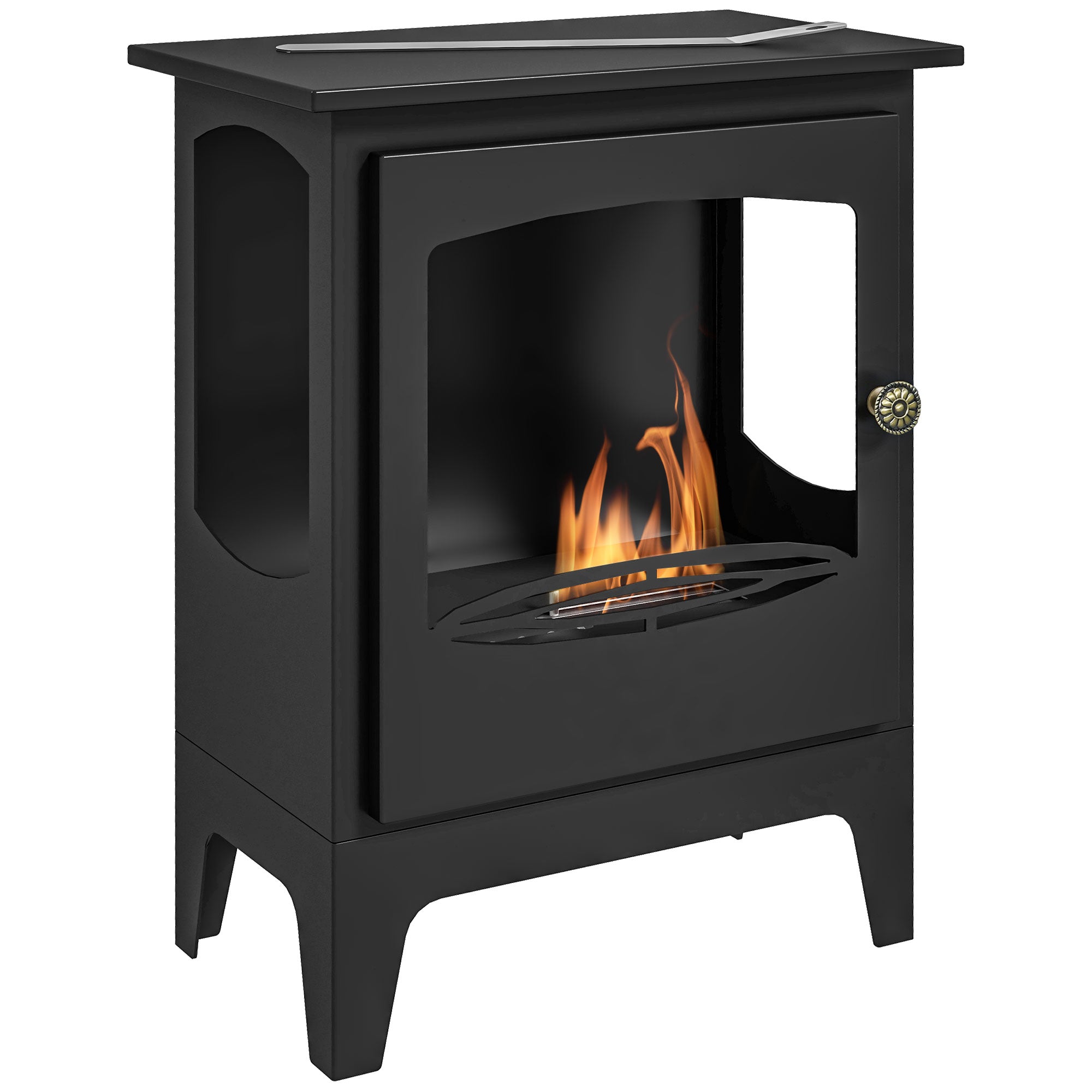 HOMCOM Etanolinis Kuro Židinys 7000BTU Bioetanolio Židinys su Nerūdijančio Plieno Gesintuvu 1.2 L Išmetimo Laikas 3H Vidaus Patalpoms 20-25 kv.m 39x26x54 cm Juodas