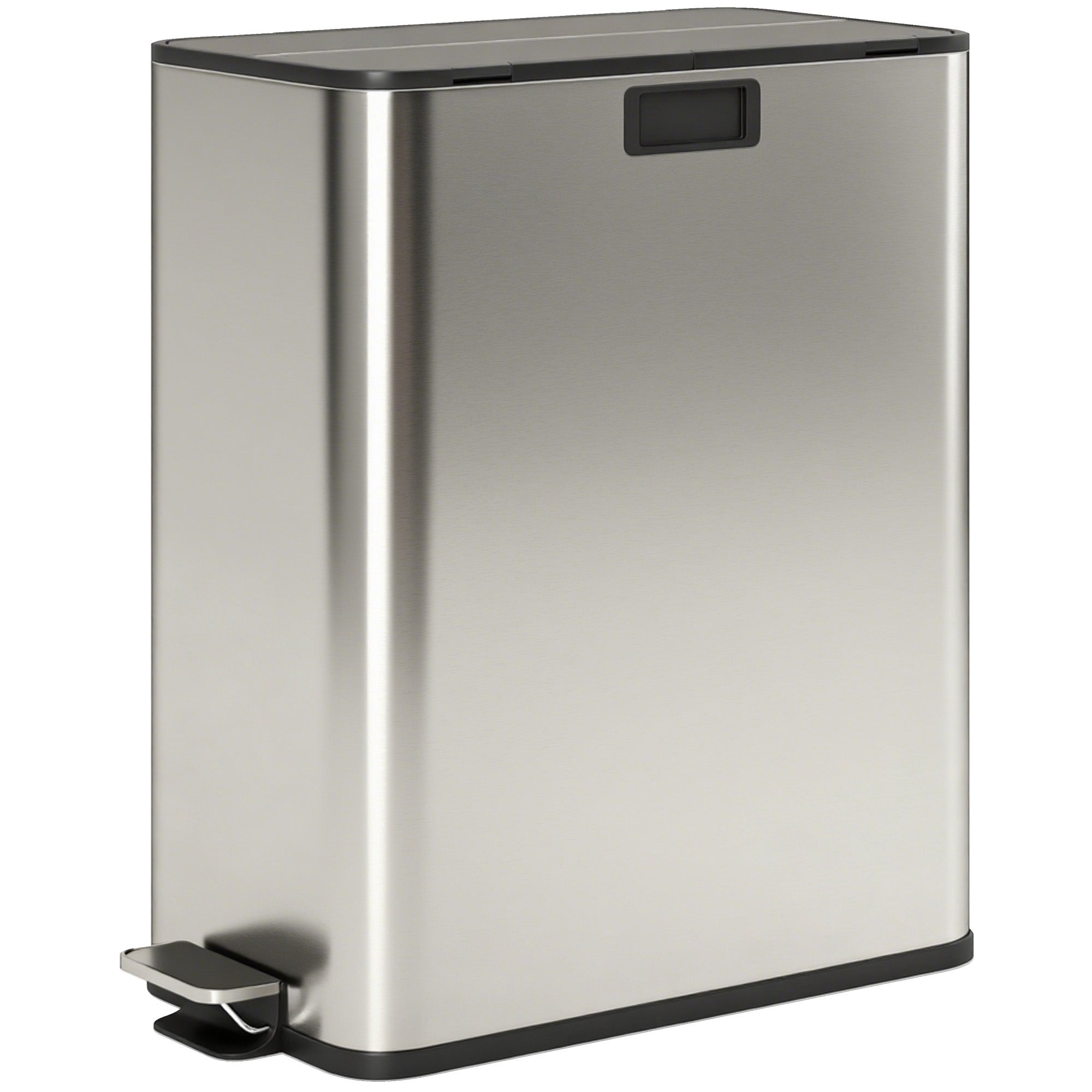 HOMCOM 2 × 28 L Treteimer aus Edelstahl mit Soft-Close-Schmetterlingsdeckel, herausnehmbare Inneneimer, fingerabdruckresistent, Silber