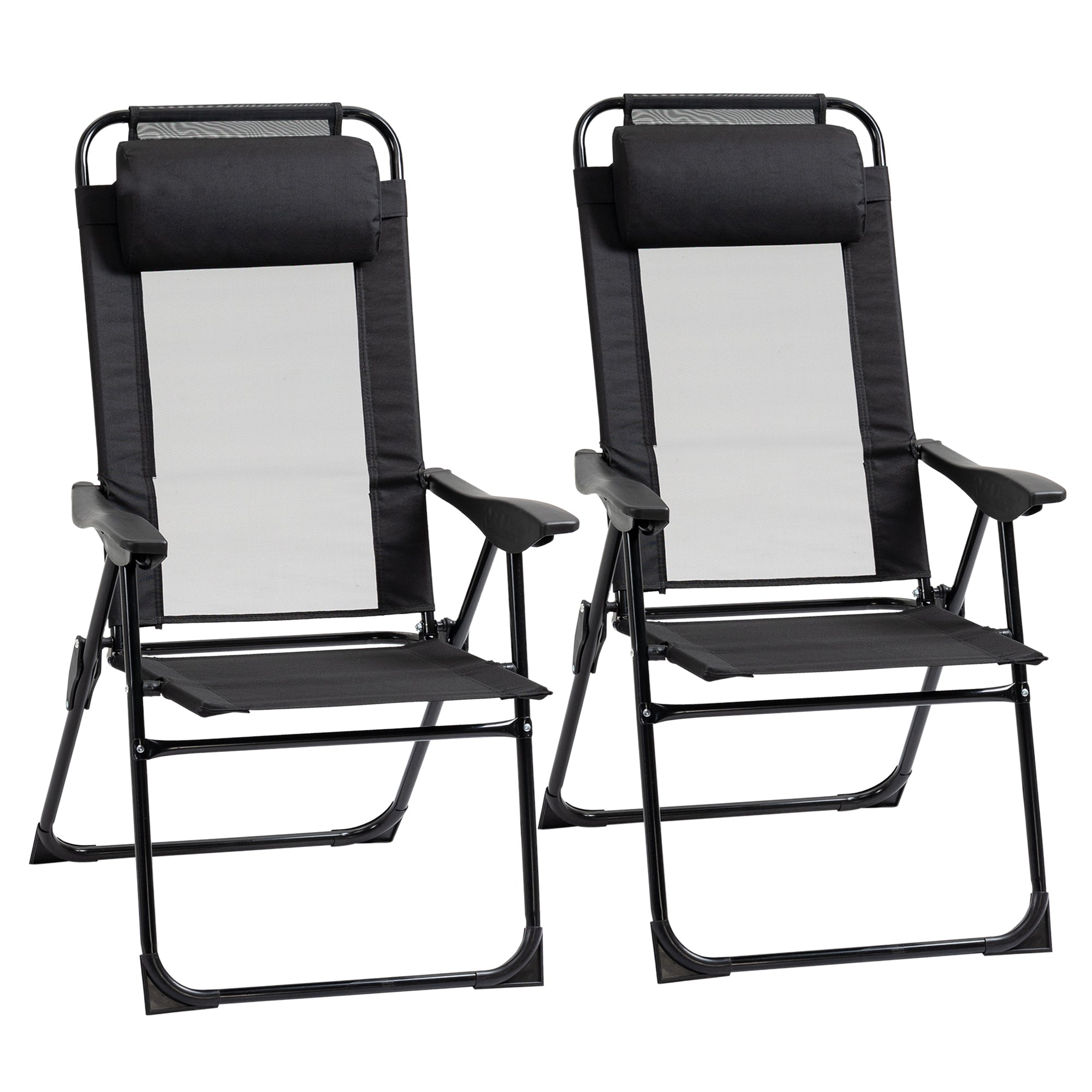 Set of 2 Folding Chairs, Foldable Garden Chair with Adjustable Backrest Armrest Camping Chair for Garden Balcony Up to 120 kg Load Capacity Oxford Black