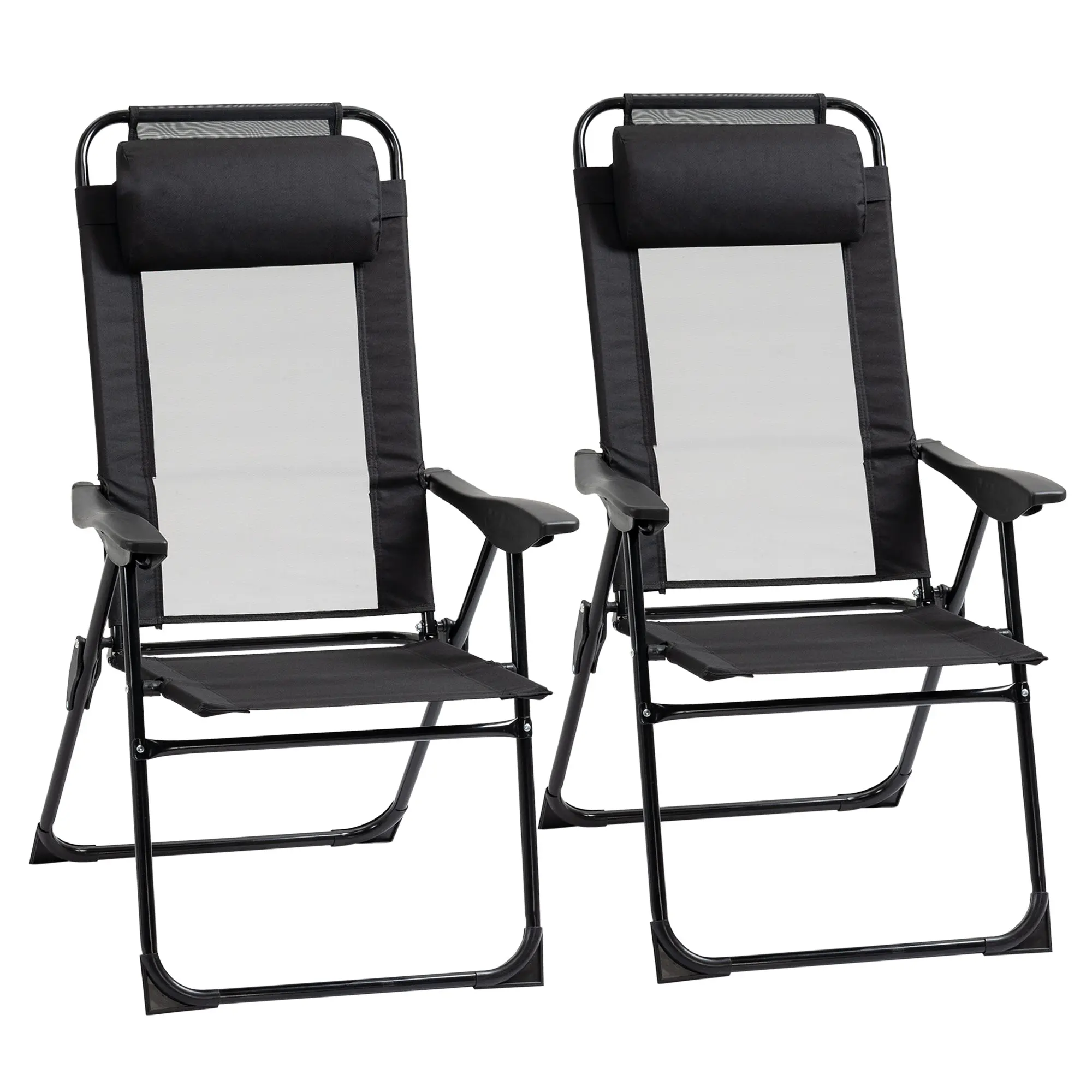 Set of 2 Folding Chairs, Foldable Garden Chair with Adjustable Backrest Armrest Camping Chair for Garden Balcony Up to 120 kg Load Capacity Oxford Black