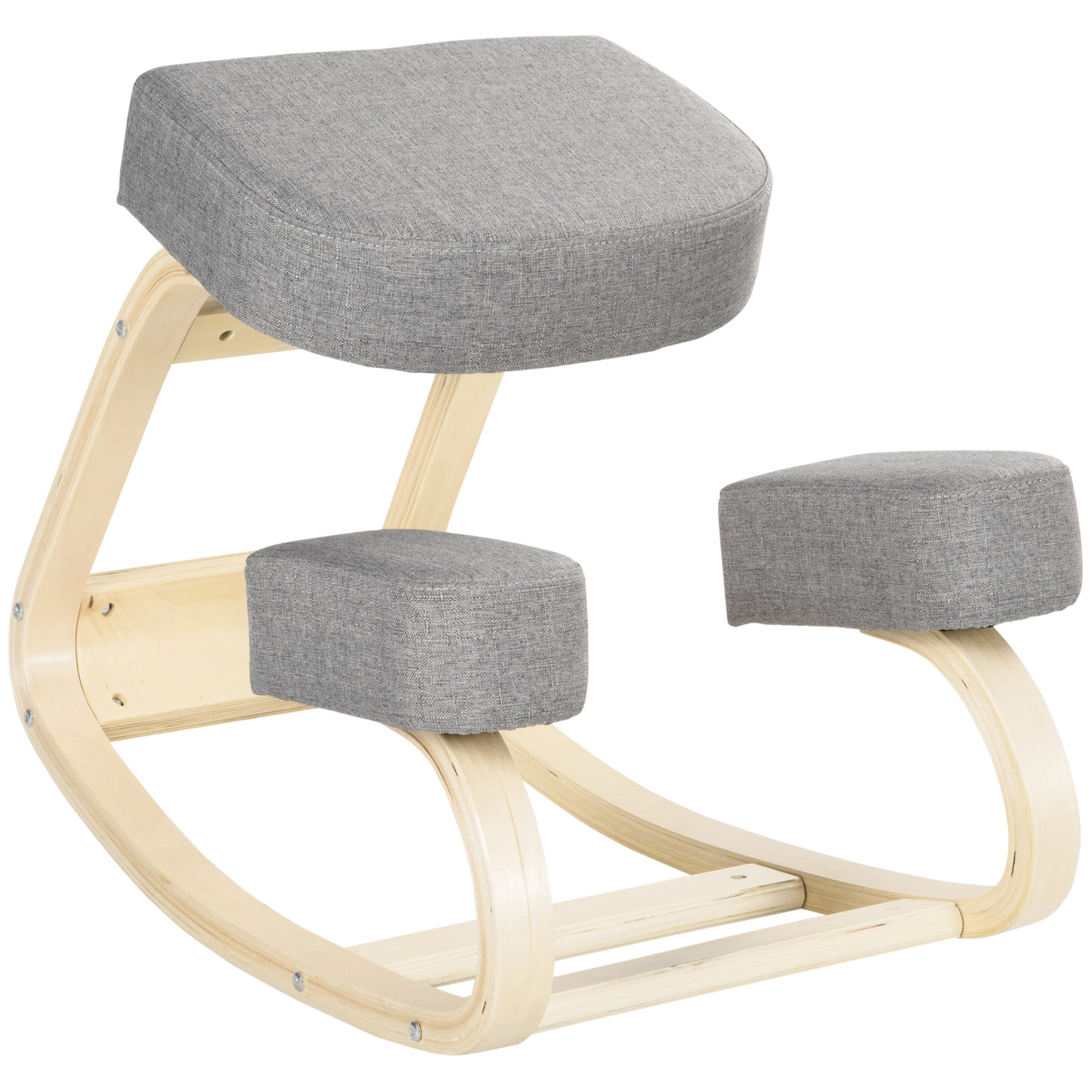 Ergonomic Kneeling Chair in Birch Wood, Posture Chair with Foam and Polyester Cushion for Home and Office, Gray