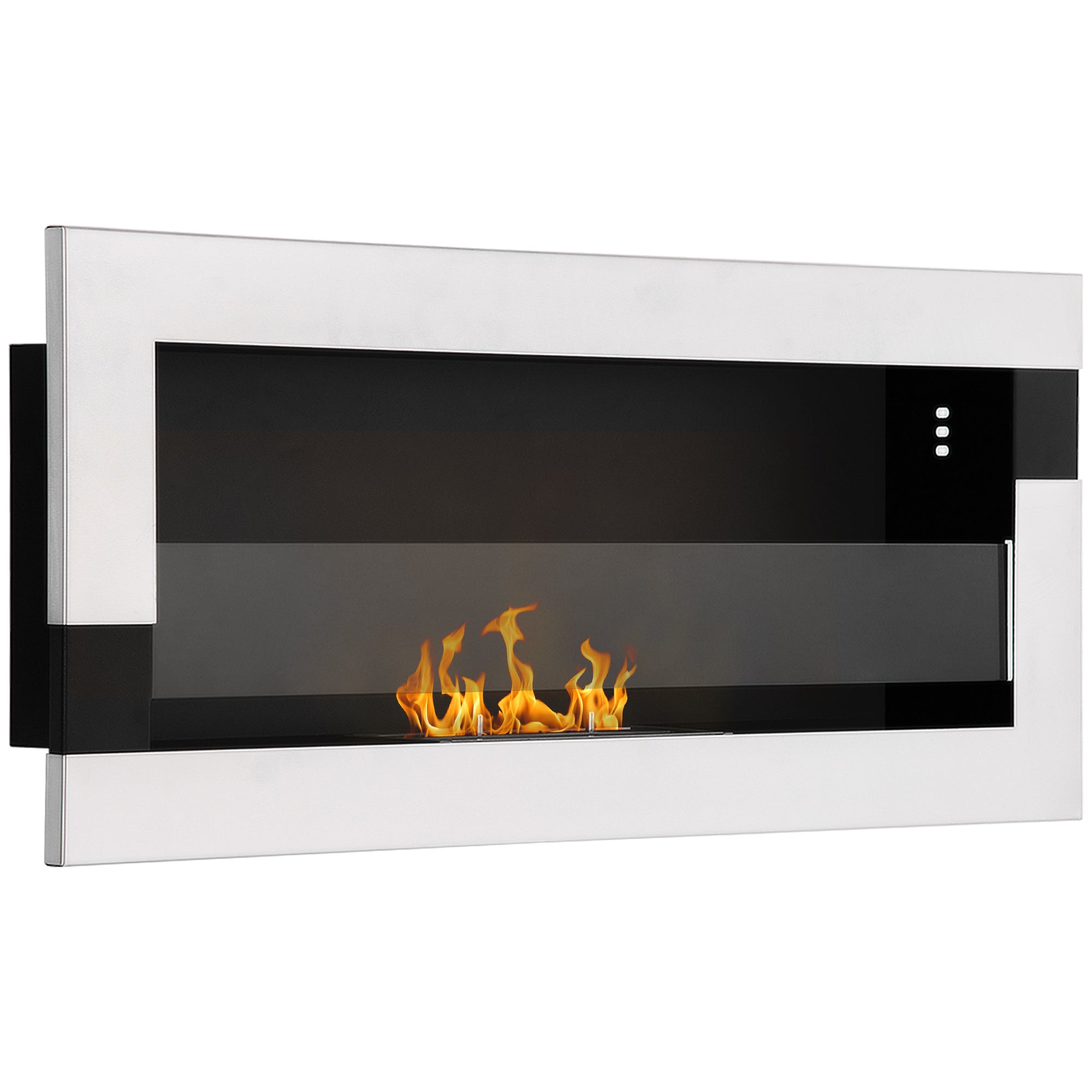 HOMCOM Wandgemonteerde Bio-ethanol Haard van Roestvrij Staal met 2,5u Brandduur, 1L Tank en Deksel voor 20m², 90x16x40cm