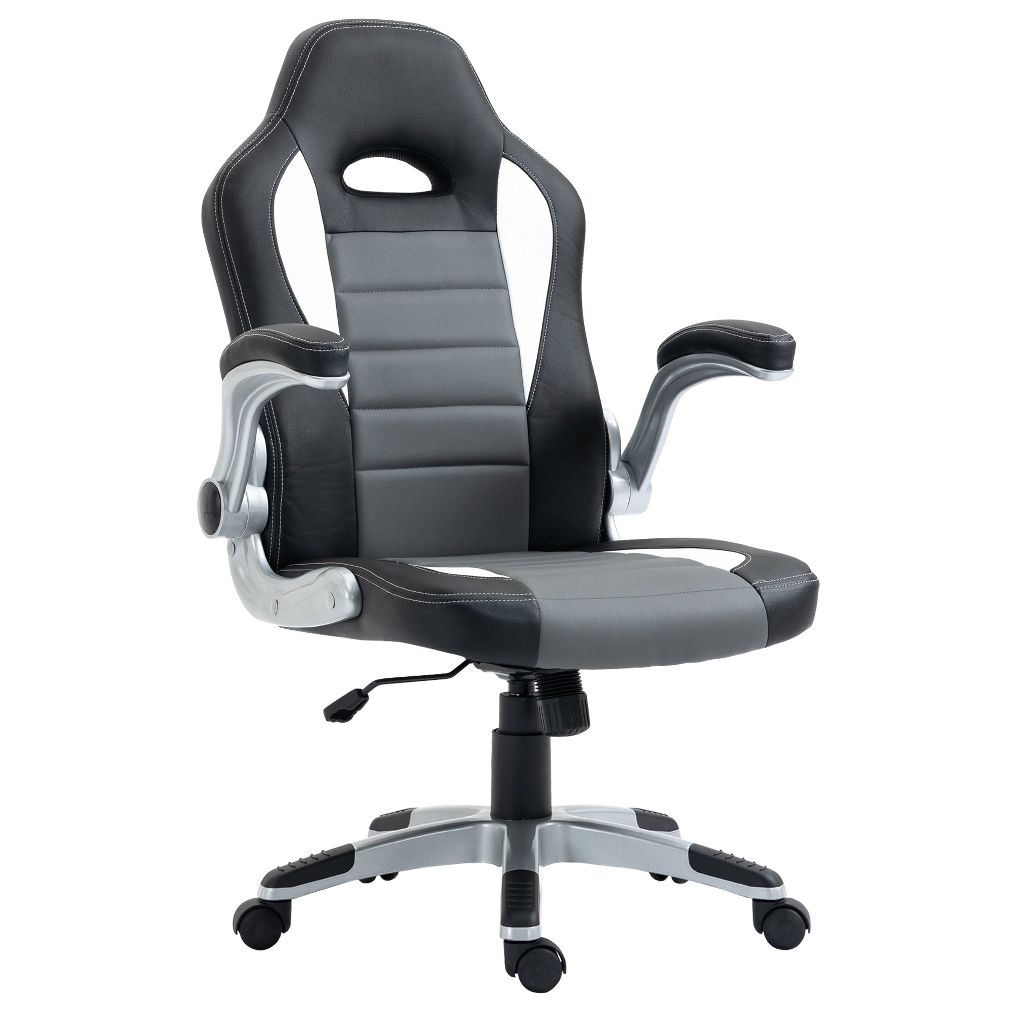 Office Chair Desk Chair Adjustable Swivel Chair with Foldable Armrests 5 Wheels and Rocking Function Load 120 kg 65x69x112-122 cm Gray