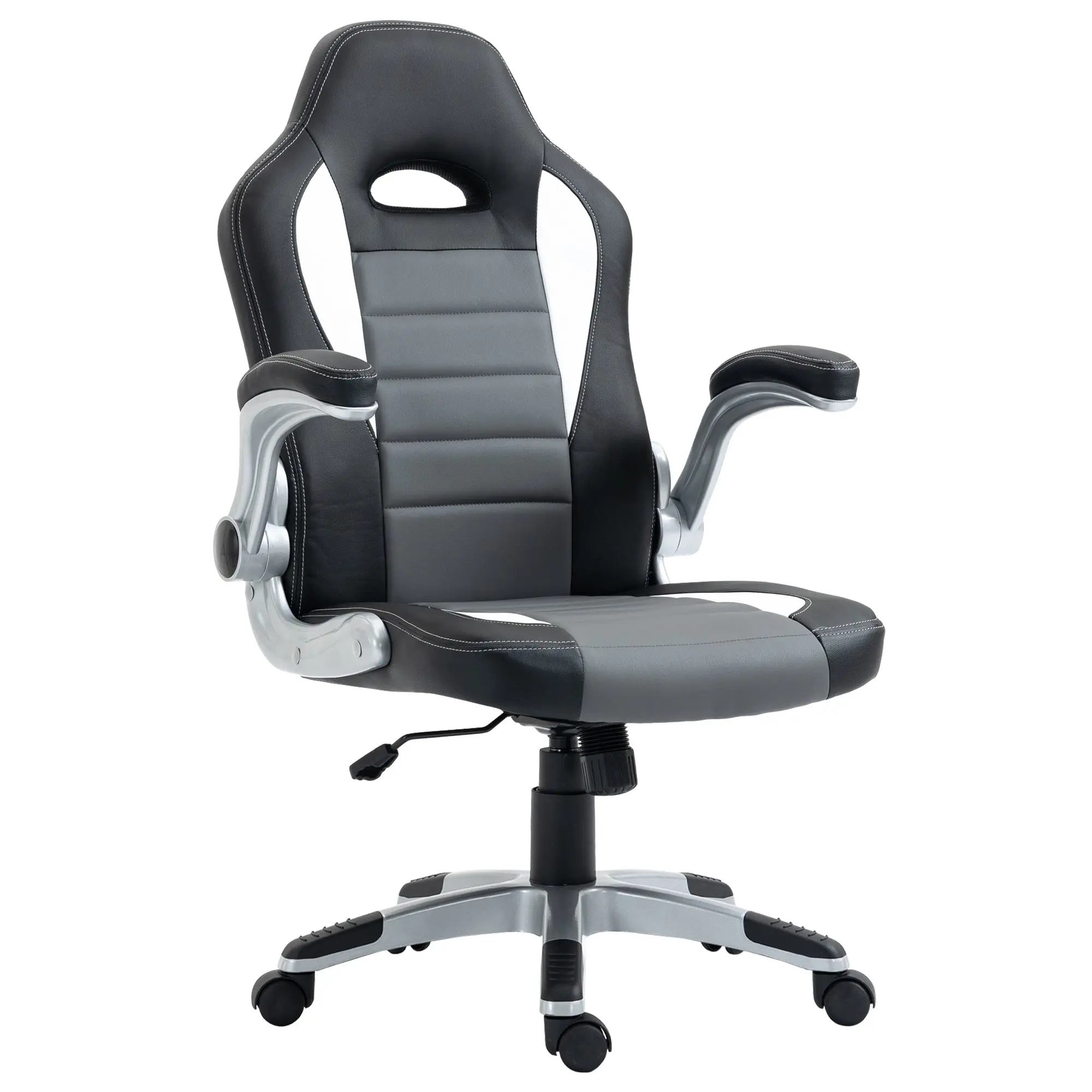 Office Chair Desk Chair Adjustable Swivel Chair with Foldable Armrests 5 Wheels and Rocking Function Load 120 kg 65x69x112-122 cm Gray