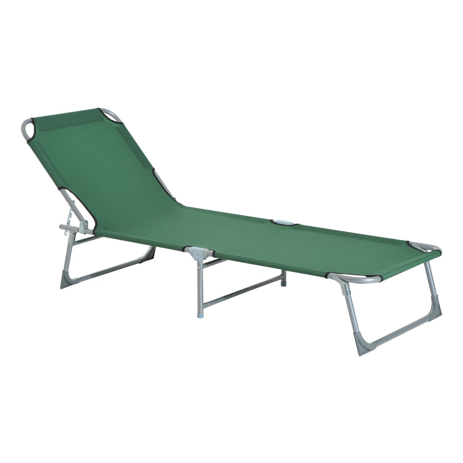 Outsunny Sammenfoldelig Camping Seng - Bærbar Solseng med 4-Niveau Justerbart Rygstøtte, 120 kg Vægtkapacitet til Strand, Have, Svømmebassin, Vandreture 187x58x28 cm Grøn