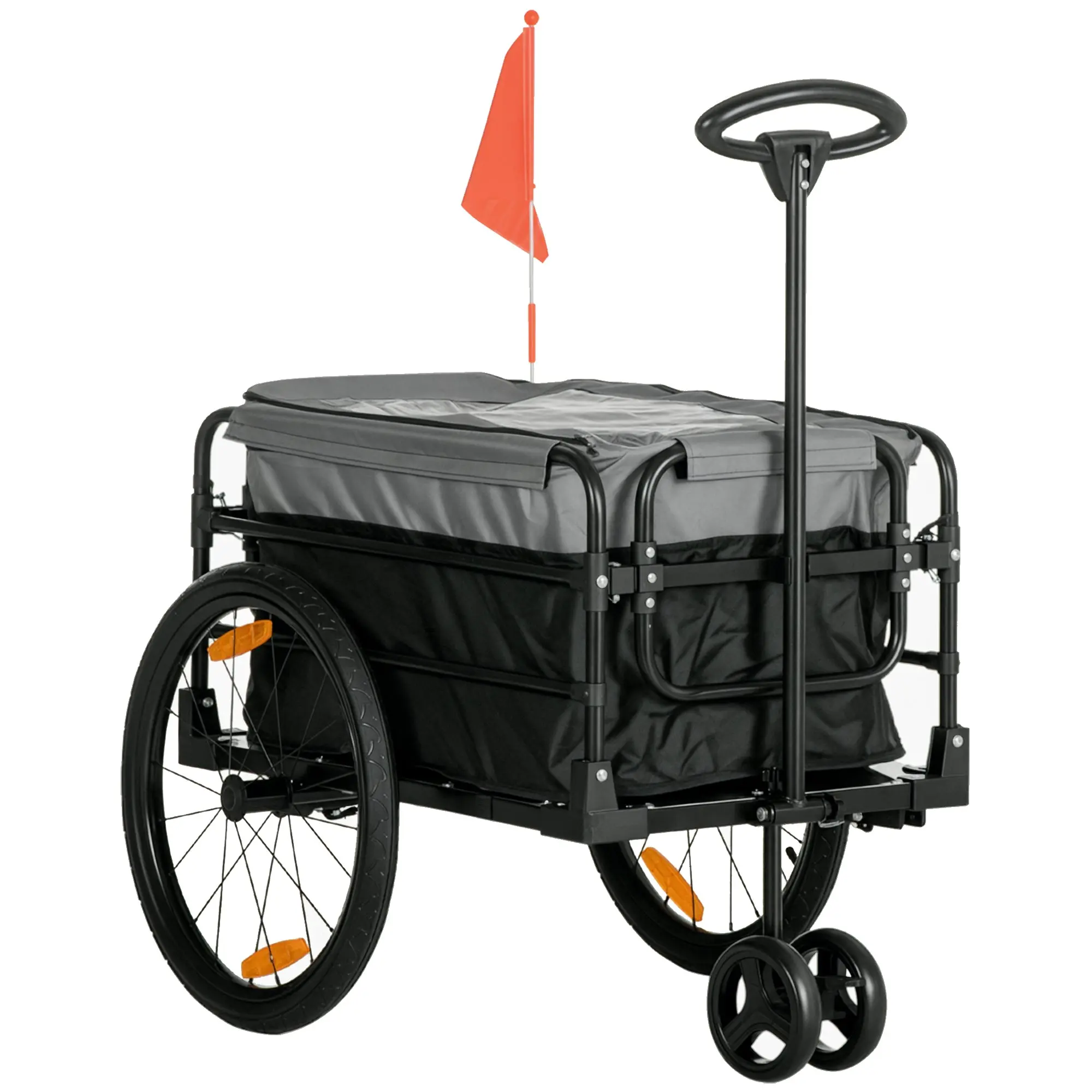Bike Trailer Cargo Trailer with Brake, Transporter up to 40kg Load Capacity, Transport Trailer Trailer for Bike Handcart 130 x 64 x 64/103cm