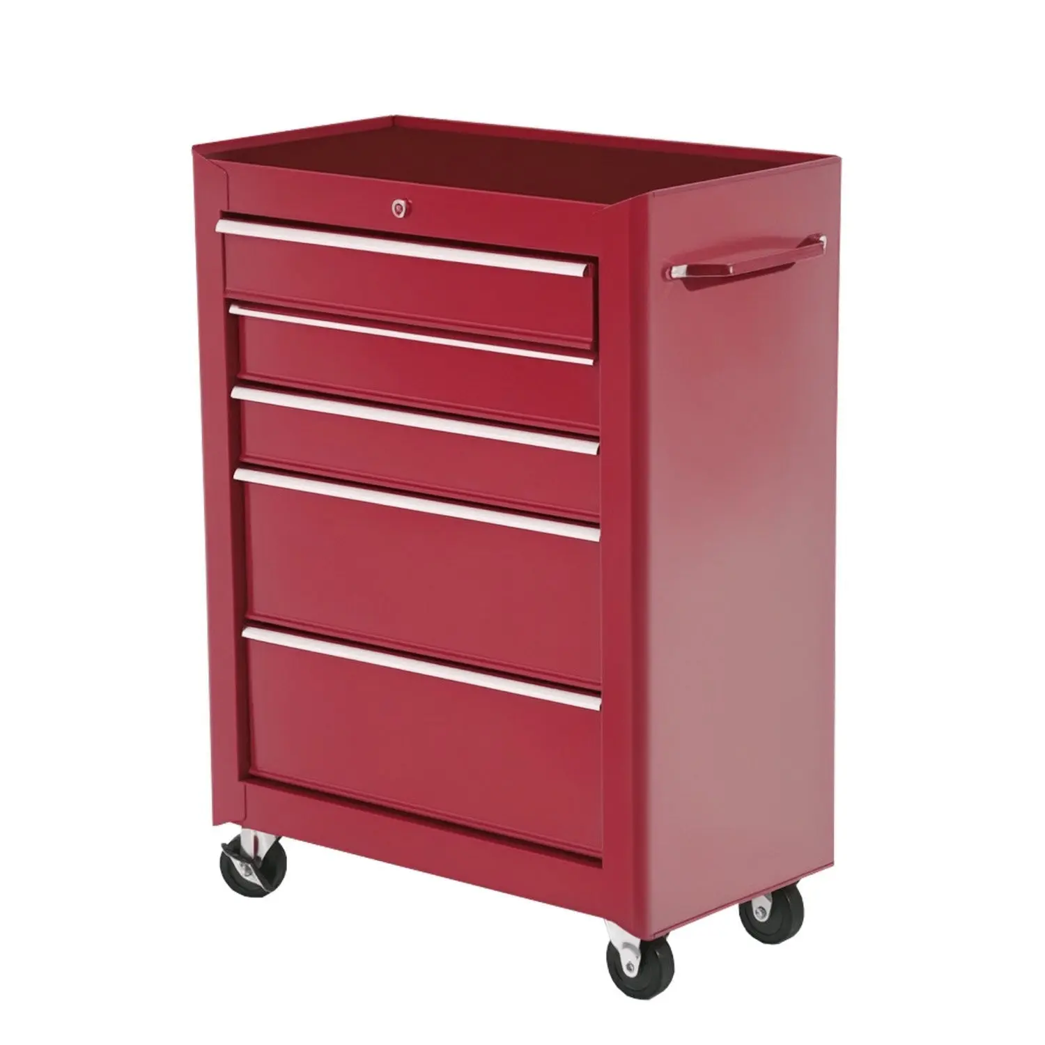 Tool Box Workshop Mobile Tool Cart 5 Drawers 4 Wheels Lock Red