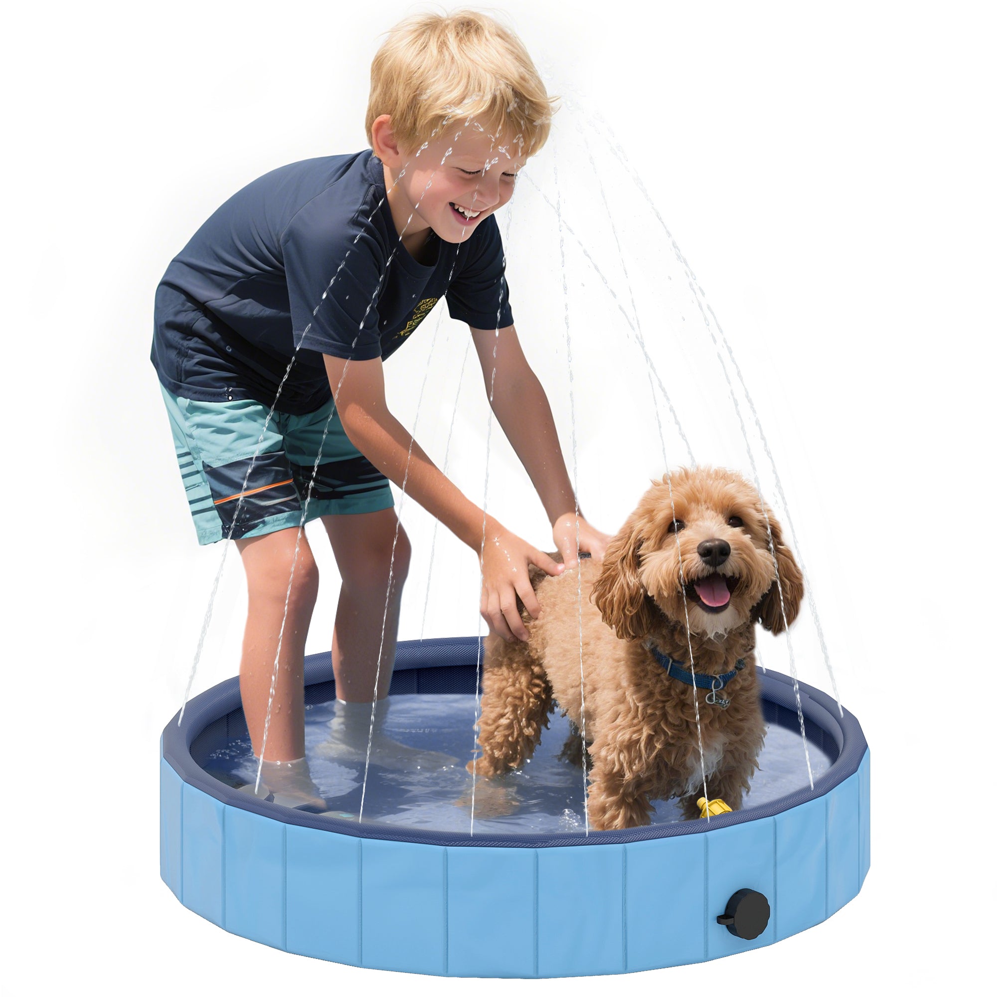 Foldable Dog Pool with Sprinkler Portable Bathtub for Small Pets PVC Non-Slip and Wear-Resistant for Indoors and Outdoors ?80x20 cm Light Blue
