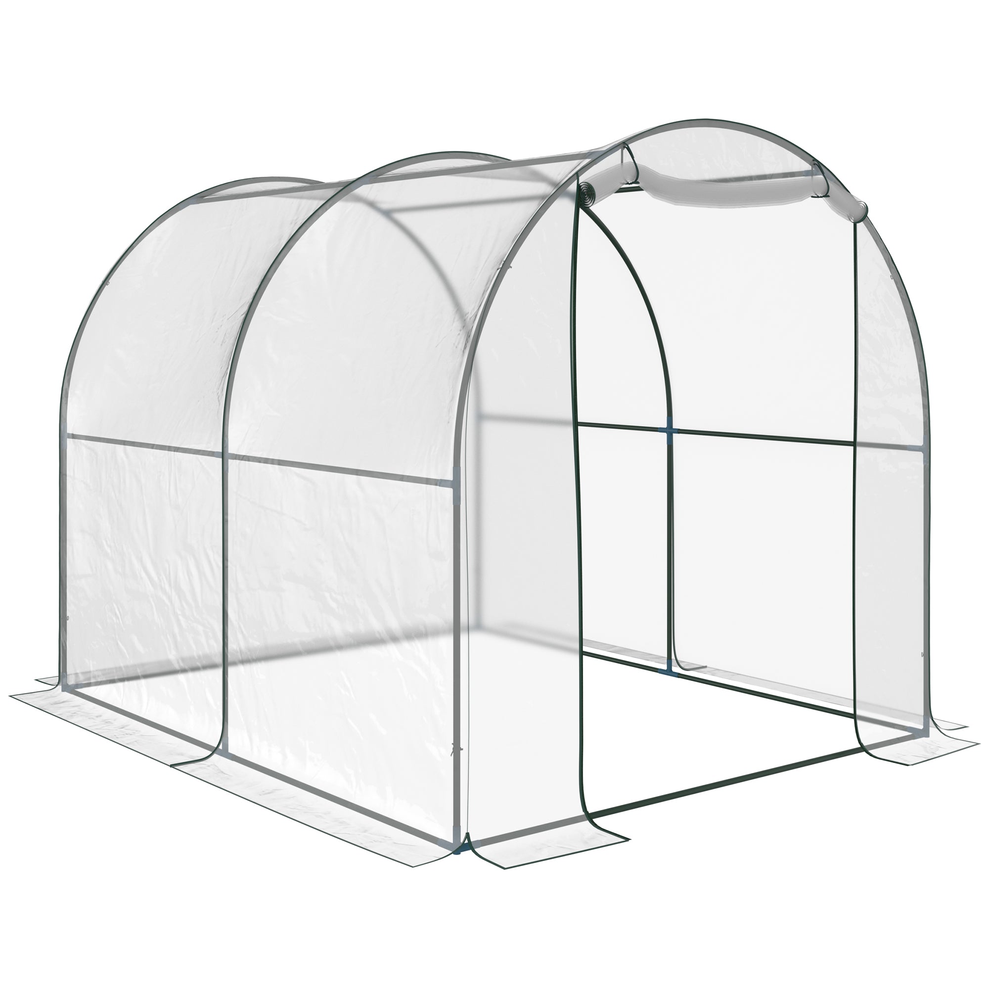 Outsunny Zahradní Tunelový Skleník, Balkonový Skleník pro Rostliny a Zeleninu s PVC Krytem, Rolovacími Dveřmi a Ocelovým Rámem, 2x2,5x2m