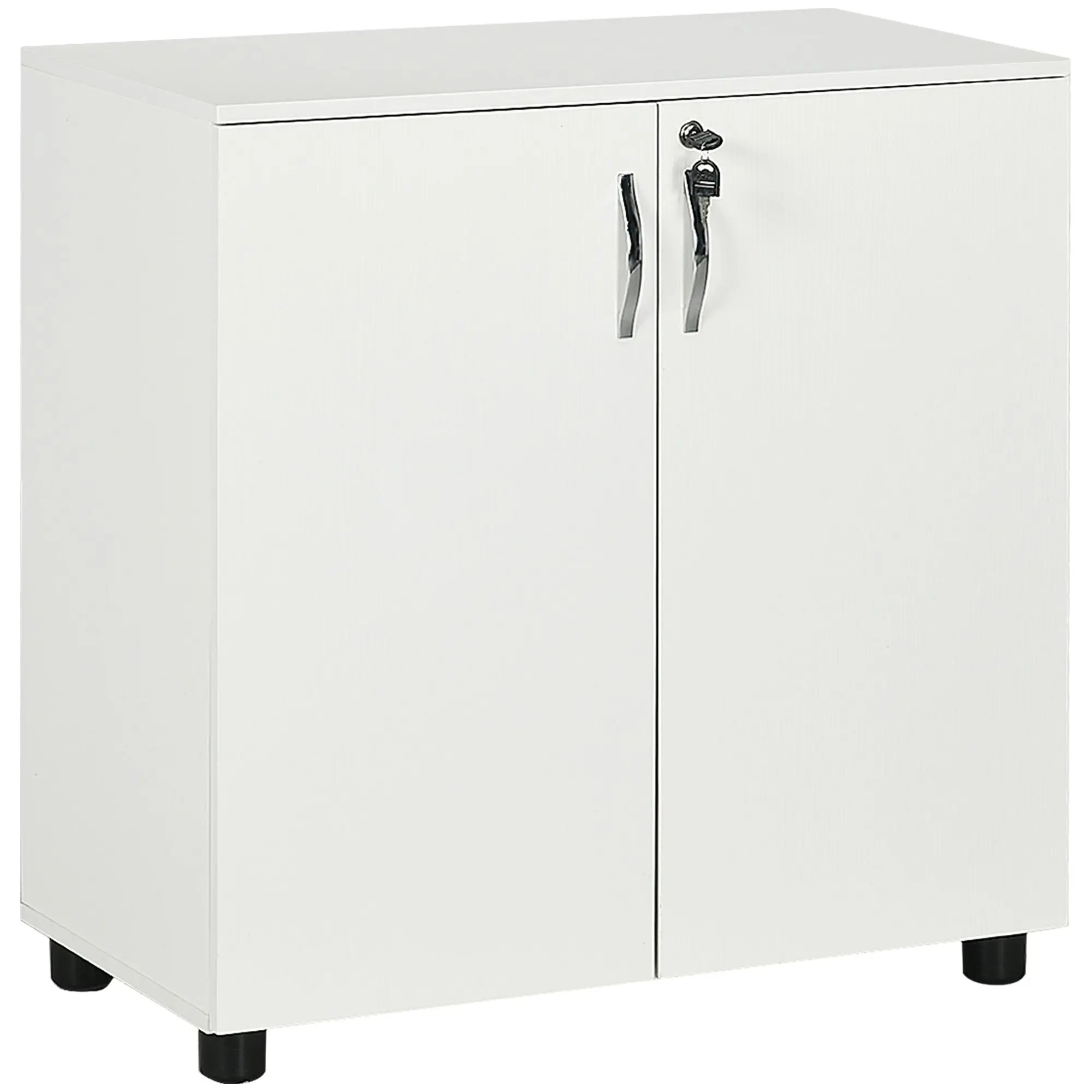 Multipurpose Office Cabinet with Lock, 2-Door Document Cabinet with Internal Shelf in Wood, White, 80x40x80cm