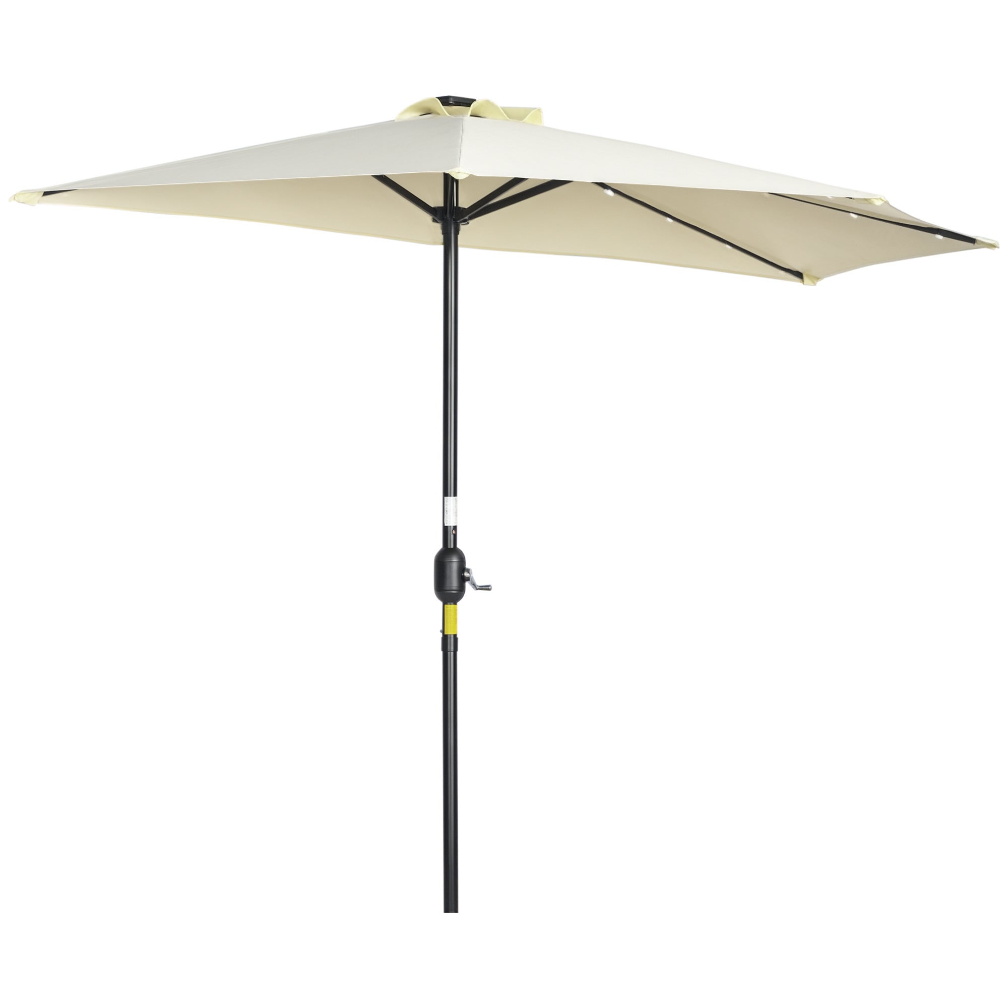 Umbrella, 270 x 240 cm Half Umbrella with LED Lights, Half Round Patio Umbrella with Hand Crank, Solar Panel, for Garden, Metal, Beige