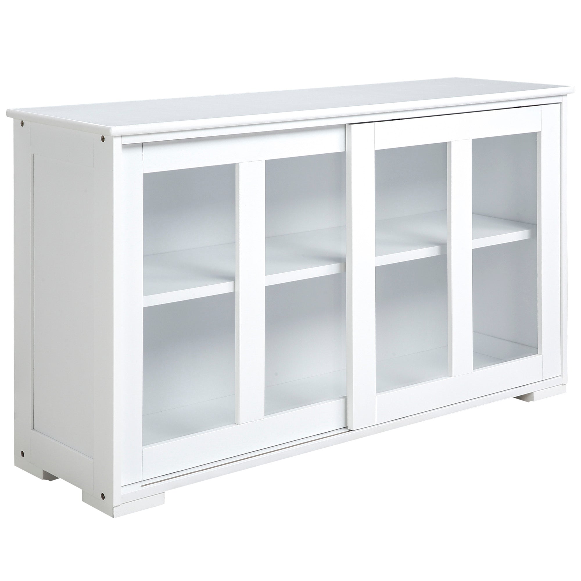 HOMCOM Moderne Këschensideboard Stärebord Këschenshëllefseenheet mat 2 Schiebeglasdieren an engem ajustéiere Shelf fir Dëschzëmmer 107x33x62.5 cm Wäiss