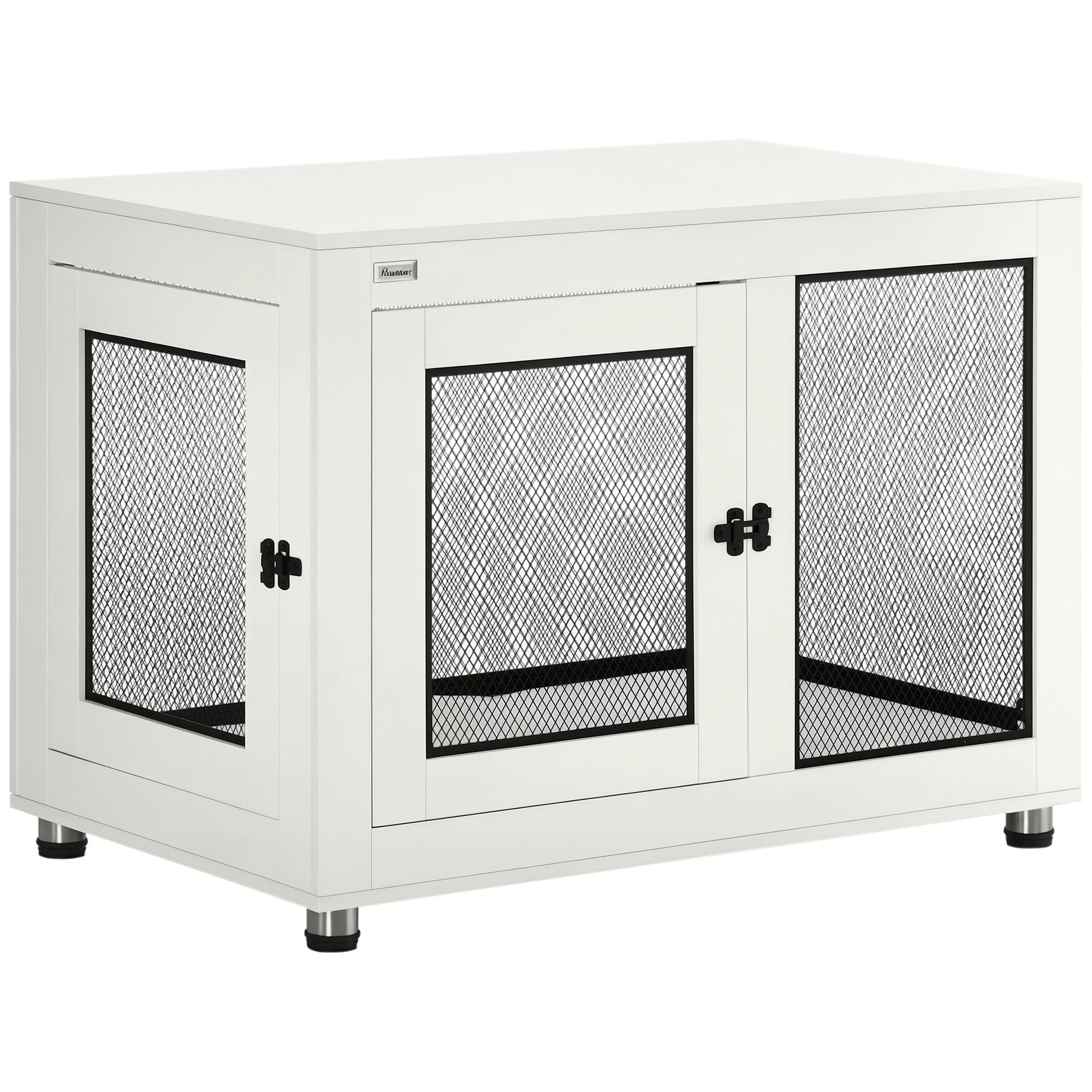 Home Dog Cage, Dog Crate with 2 Doors, Washable Cushion, Dog House with Adjustable Feet, Latch, for Large Dogs up to 30 kg, White, 94 x 60 x 71.5 cm