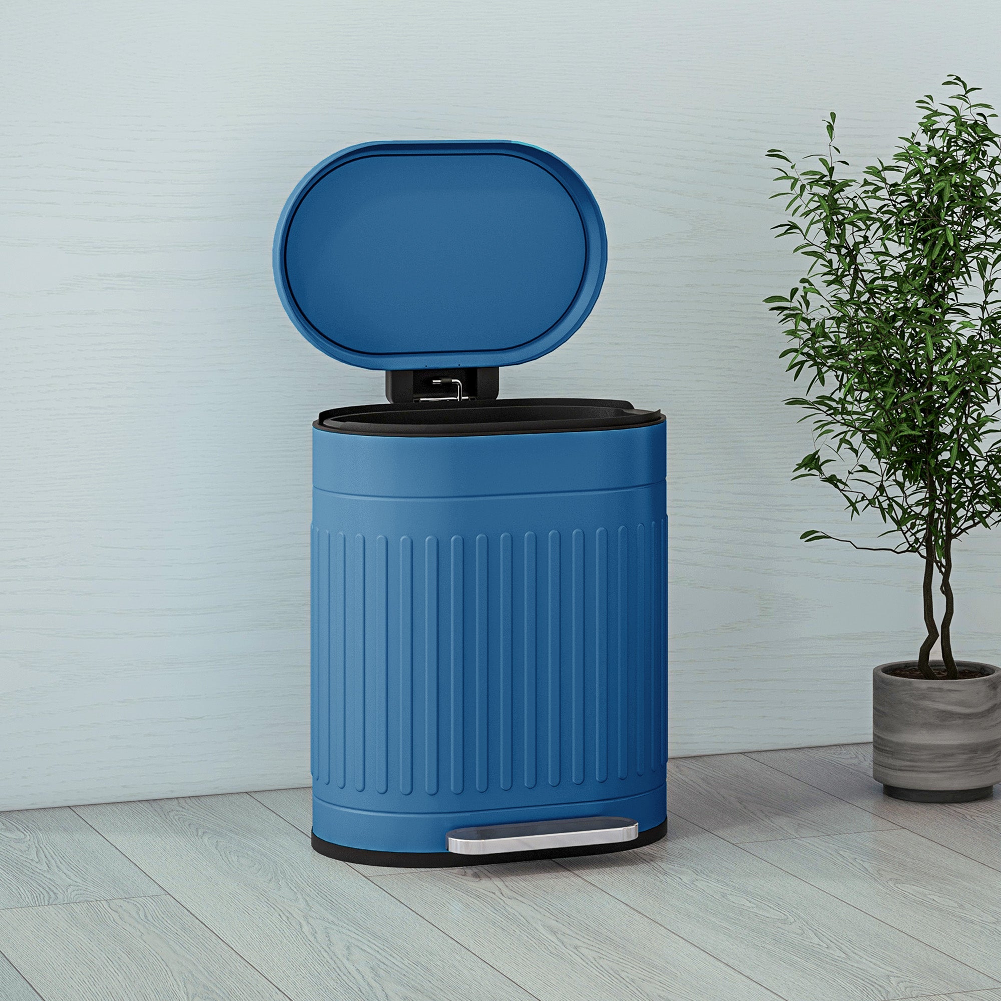 HOMCOM Küchenmüller, 20L, Pedalmüller, Oval, Metall mit Soft-Close-Deckel, Fingerabdrucksicher, Abnehmbarer Inneneimer, 36,5 x 31,2 x 45 cm, Blau