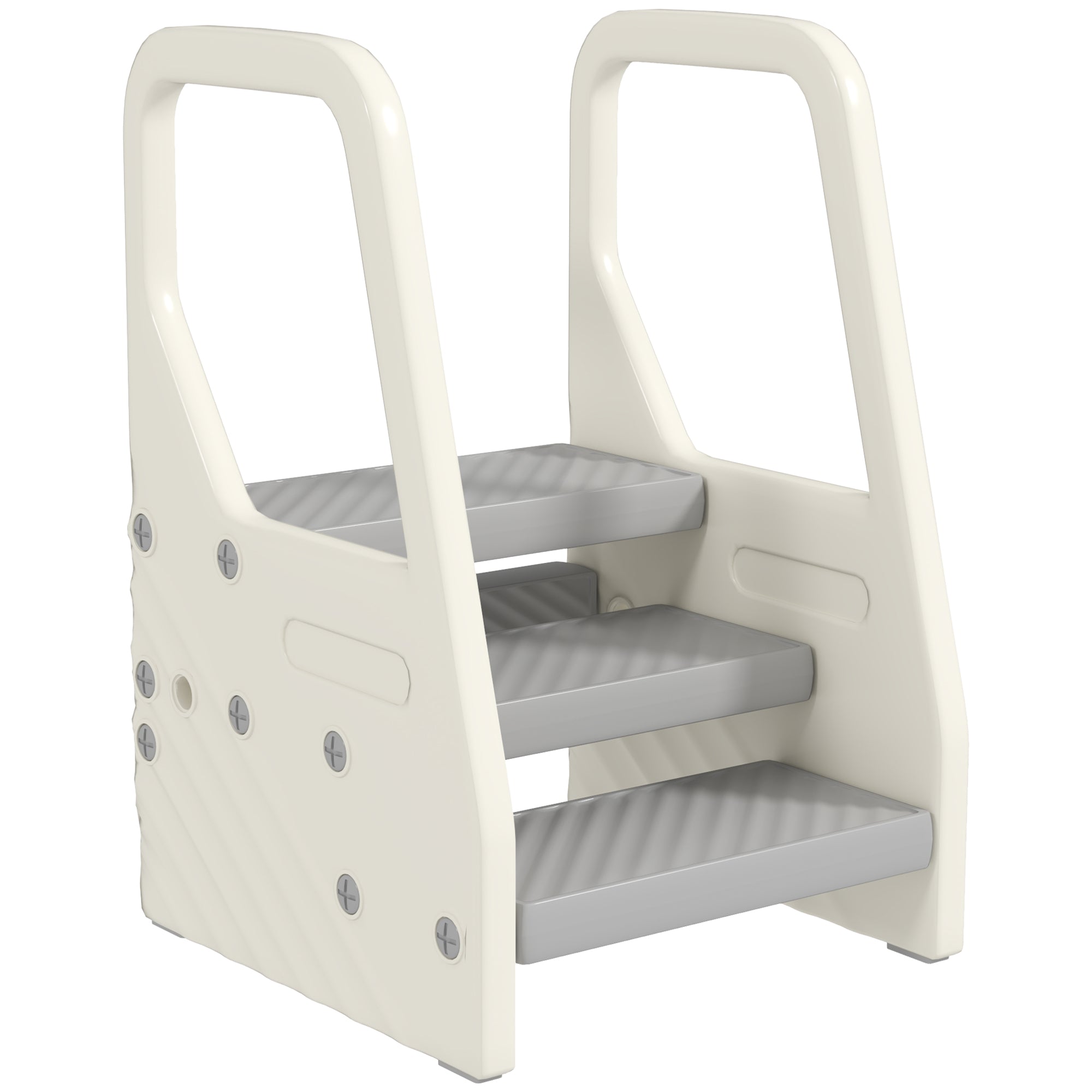 AIYAPLAY Schritt Hocker mit 3 Stufen, Kinderhocker höhenverstellbar für das Bad, Anti-Rutsch Schritt Hocker für Kinder 2-5 Jahre, bis 30 kg Tragkraft, für Bad, Küche, Kinderzimmer, Grau