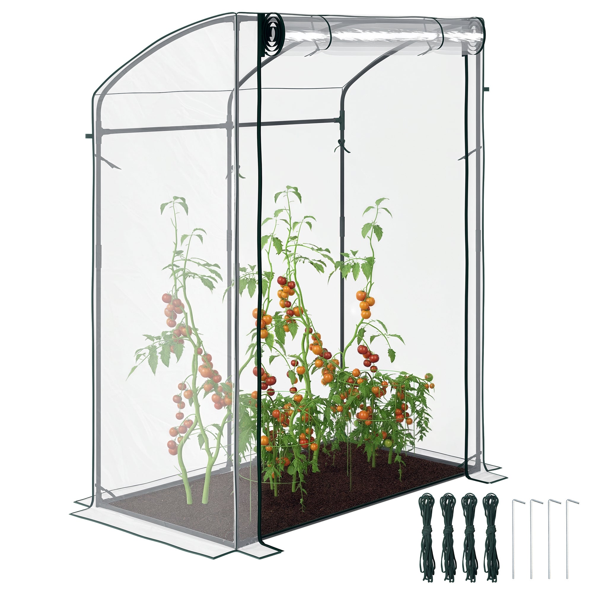 Greenhouse with Door Curved Roof Winter Resistant Foil Greenhouse Made of Steel, Garden Greenhouse for Balcony, Garden, Tomato House 128 x 70 x 170 cm, Tomato Greenhouse for Tomatoes, Flowers, Transparent