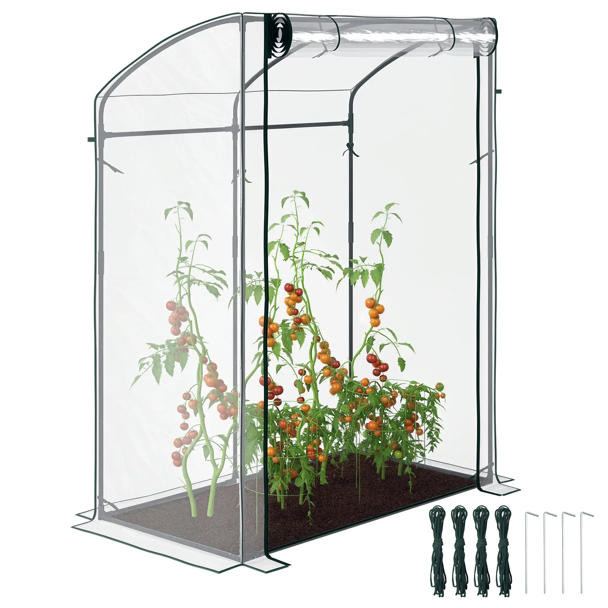 Greenhouse with Door Curved Roof Winter Resistant Foil Greenhouse Made of Steel, Garden Greenhouse for Balcony, Garden, Tomato House 128 x 70 x 170 cm, Tomato Greenhouse for Tomatoes, Flowers, Transparent