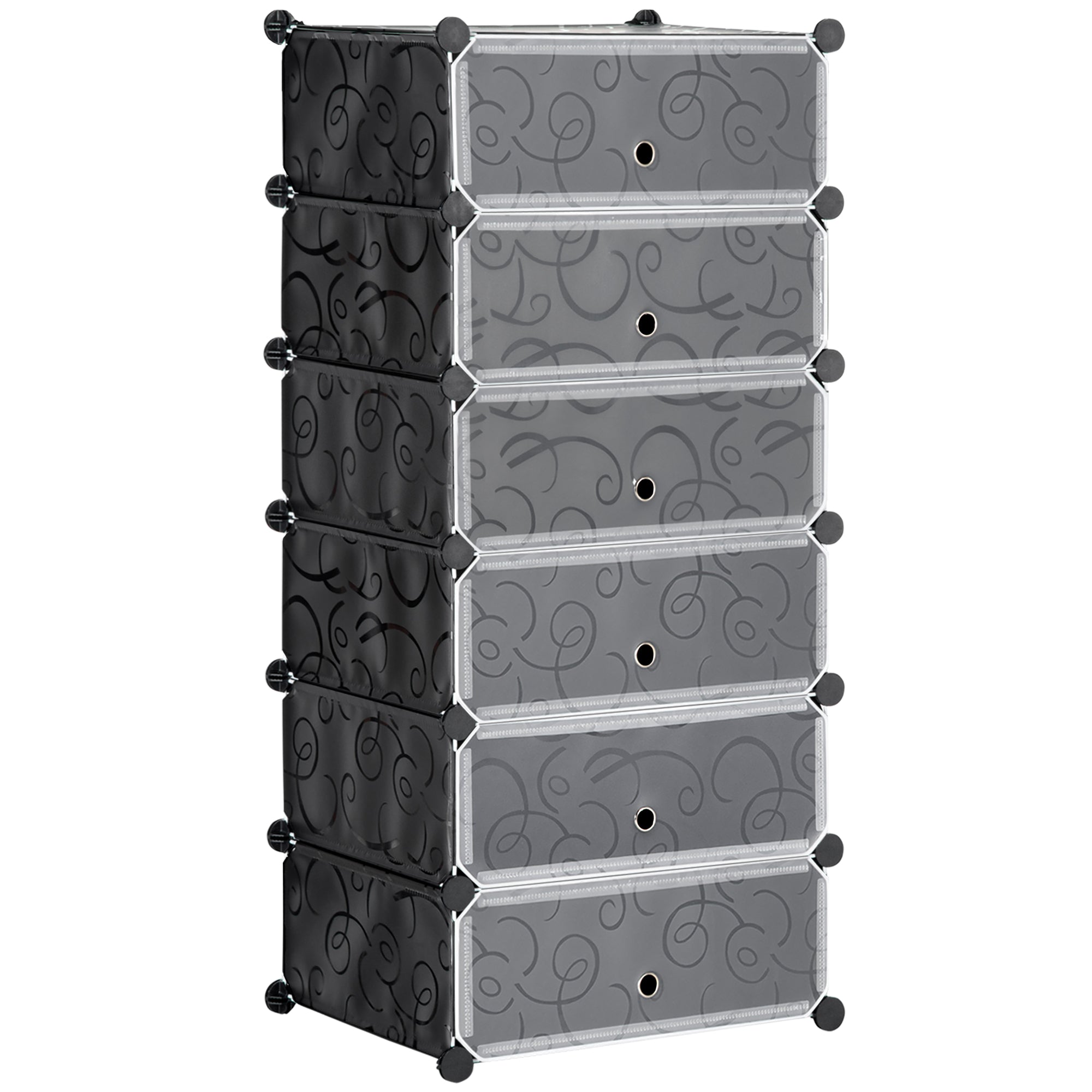 HOMCOM Műanyag Cipőtartó Rack 6 Pár Cipőhöz Cipődoboz Előszobába DIY Kocka Polc Cipőtároló Fekete 49 x 36,5 x 108cm