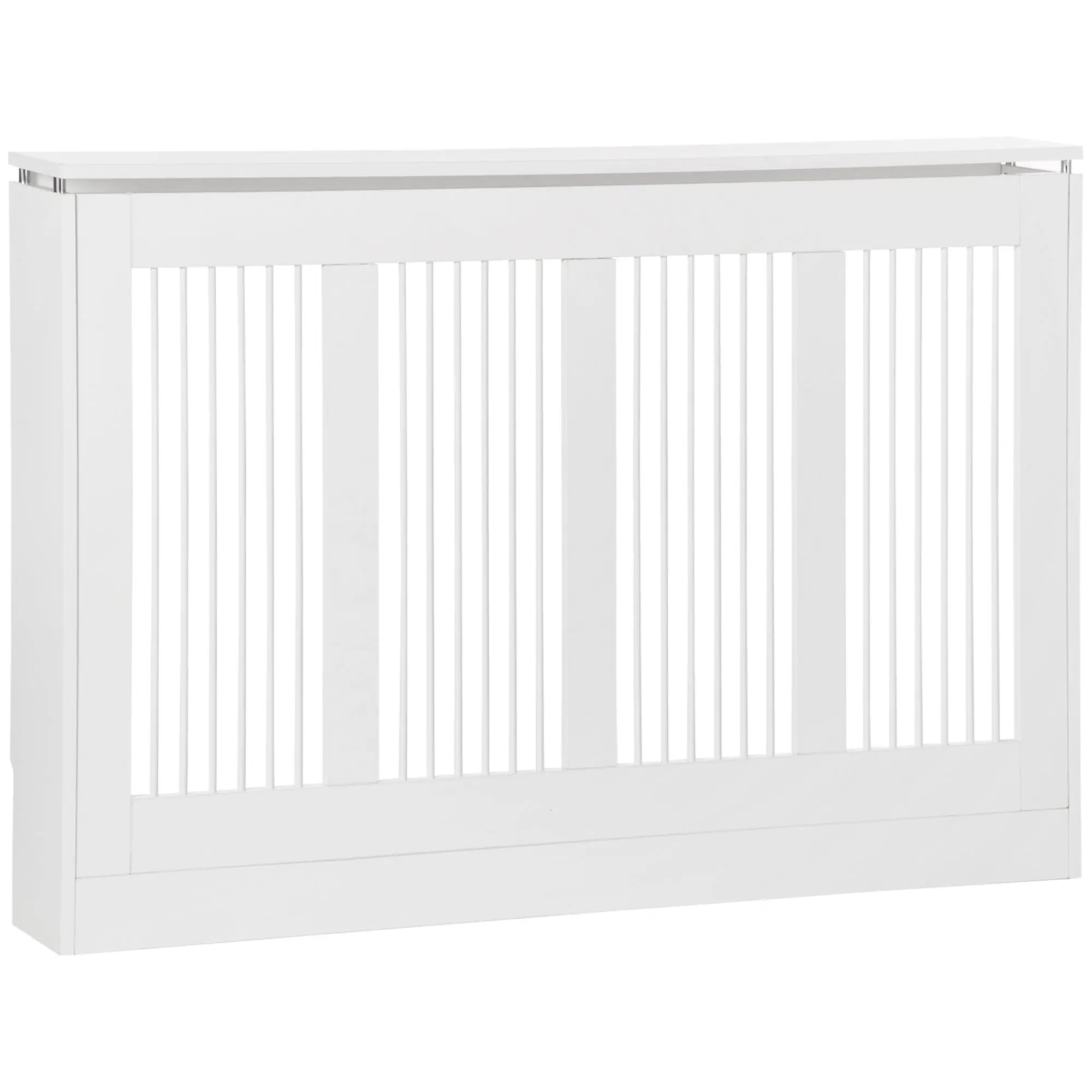 Modern and Elegant Slat Radiator Cover for Home, in MDF and Steel, 120x18x84cm, White