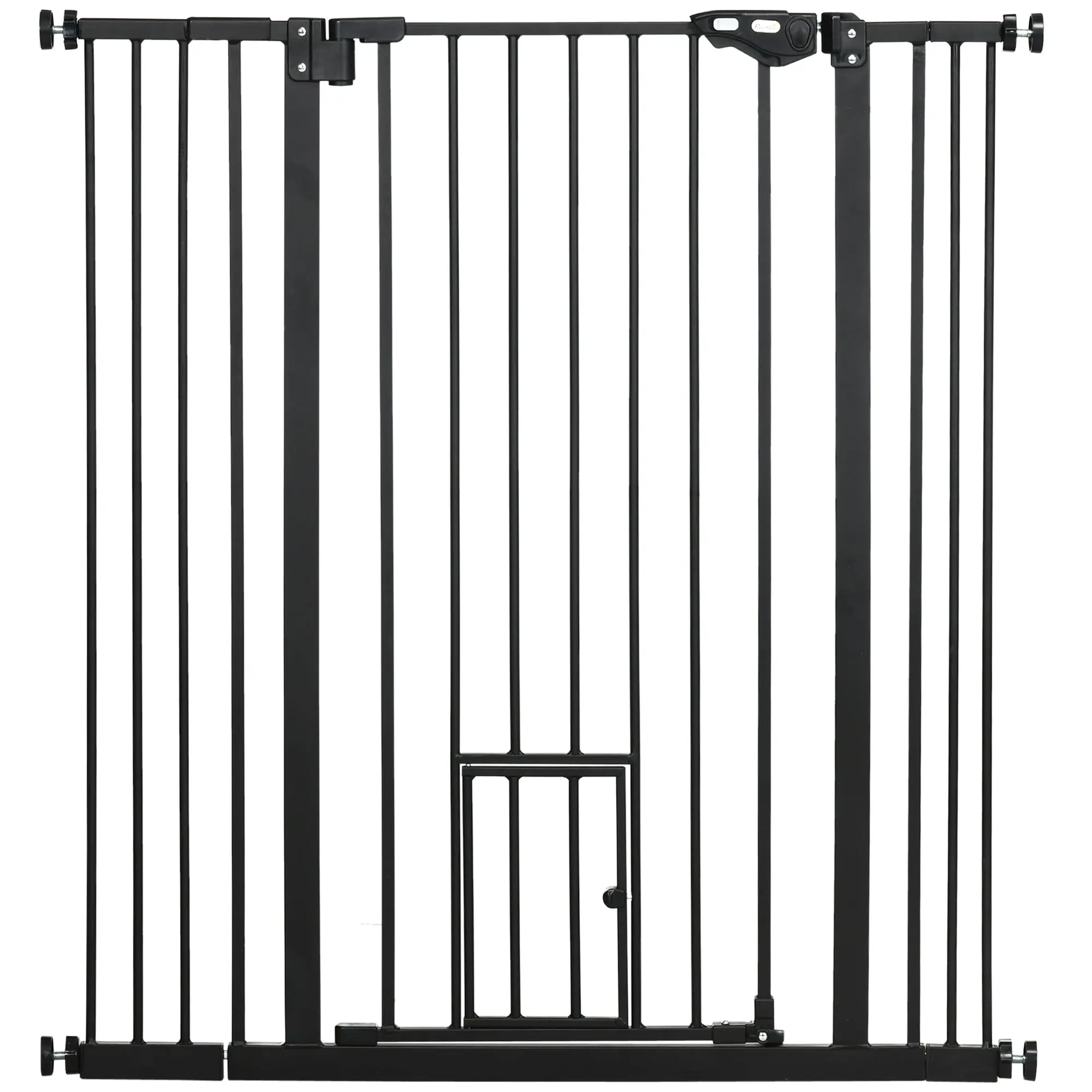 Dog Safety Barrier with 1 Small Door 74-101x104.1 cm Extendable Pet Barrier with Automatic Locking System and Double Lock for Door Hallway Stairs Black