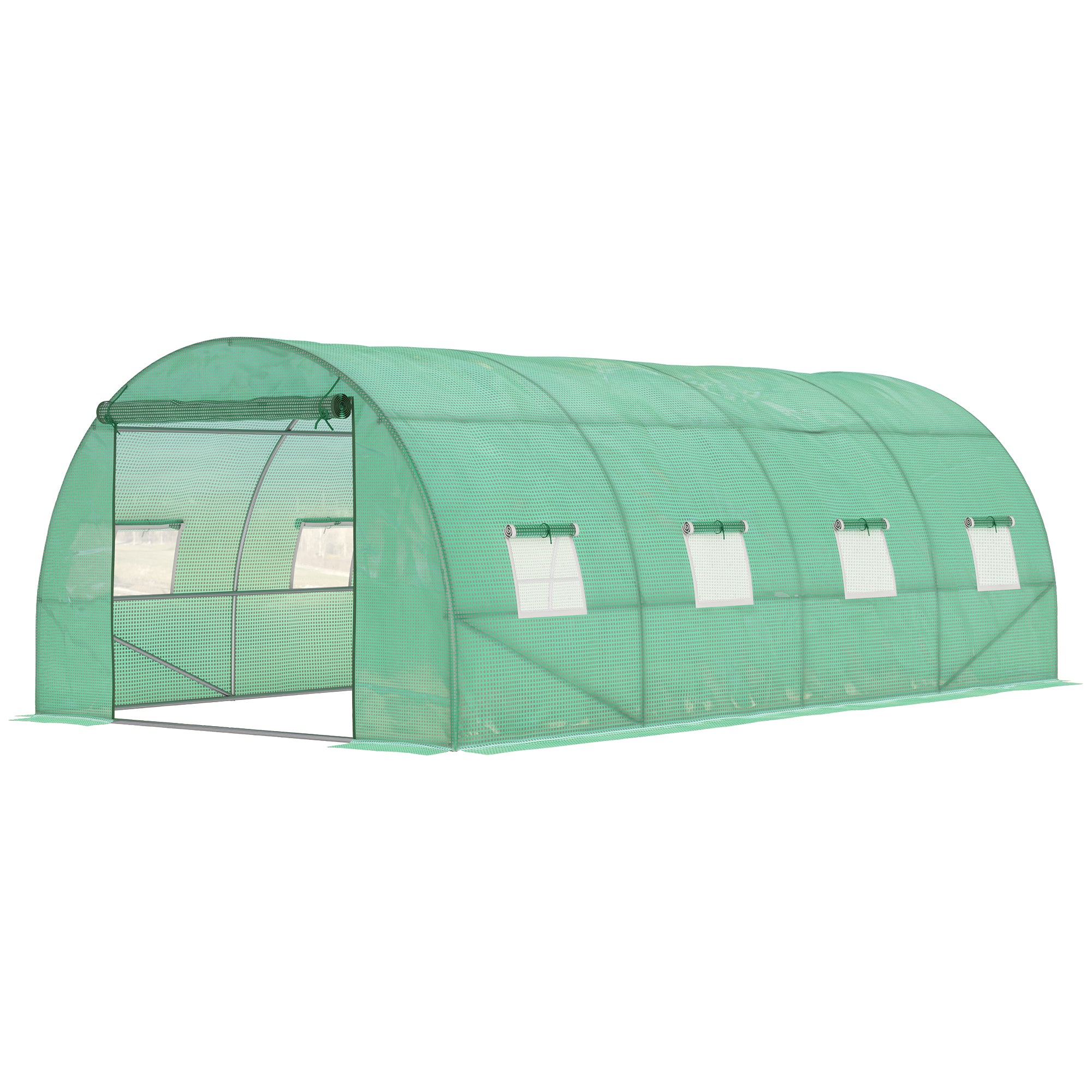 Greenhouse approx. 6 x 3 x 2 m Foil Greenhouse with 8 Windows, Roll-Up Door, Roll-up Side Panels, UV-Resistant Foil Tunnel, Winterproof Tomato House with Ground Anchors, Green