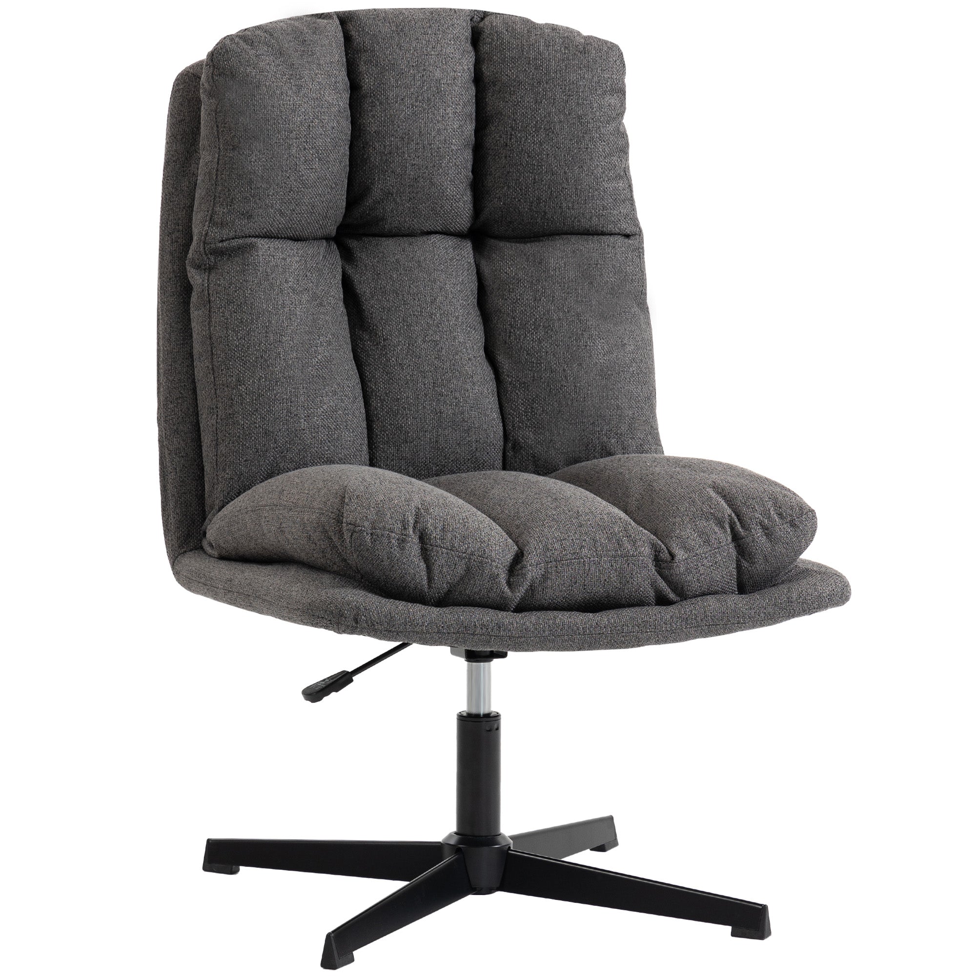 HOMCOM draaifauteuil, in hoogte verstelbaar, brede zitting — gewatteerde linnenlook accentstoel met metalen poten, armloze fauteuil, donkergrijs