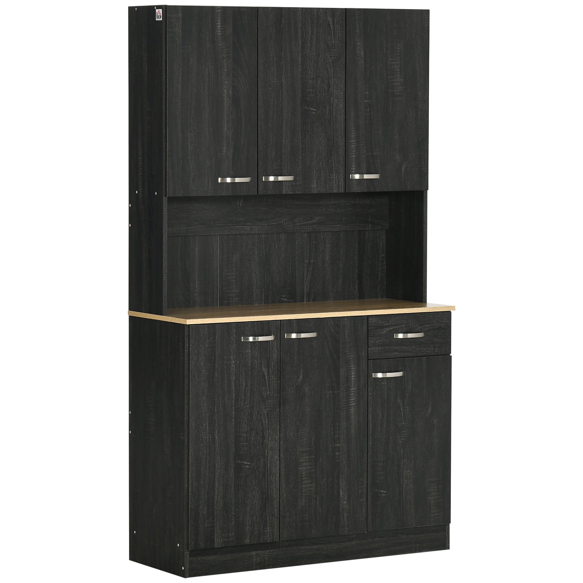 HOMCOM Modernt Kök Buffet Förvaringsskåp 6 Dörrar 1 Låda + Stor Arbetsyta 101L x 39B x 180H cm Svart Trä
