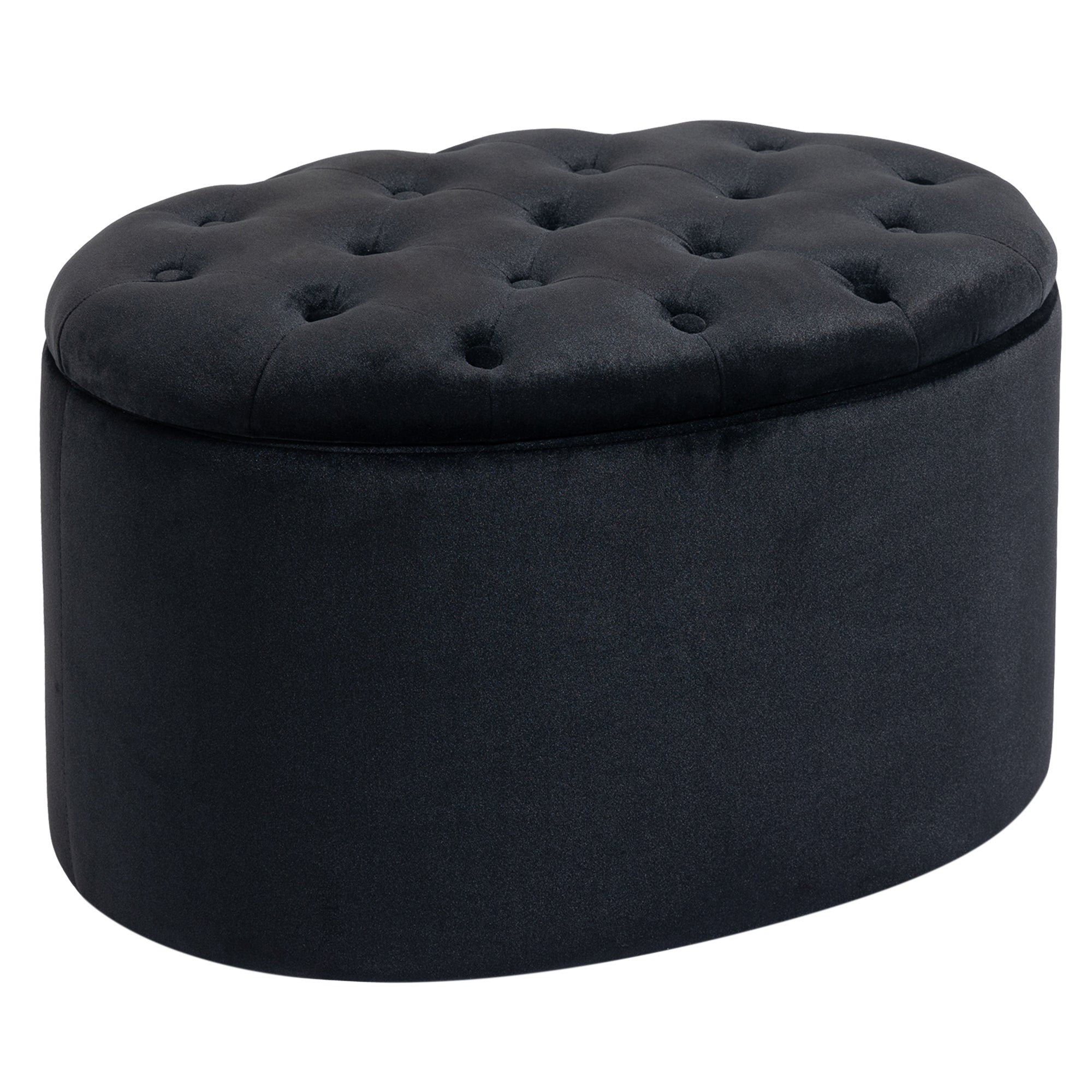 HOMCOM Tároló Puff, Bársonyos Béleléssel, Ovális Forma, Tároló Láda Nappaliba, Hálószobába, Előszobába 71 x 52 x 42 cm, Fekete