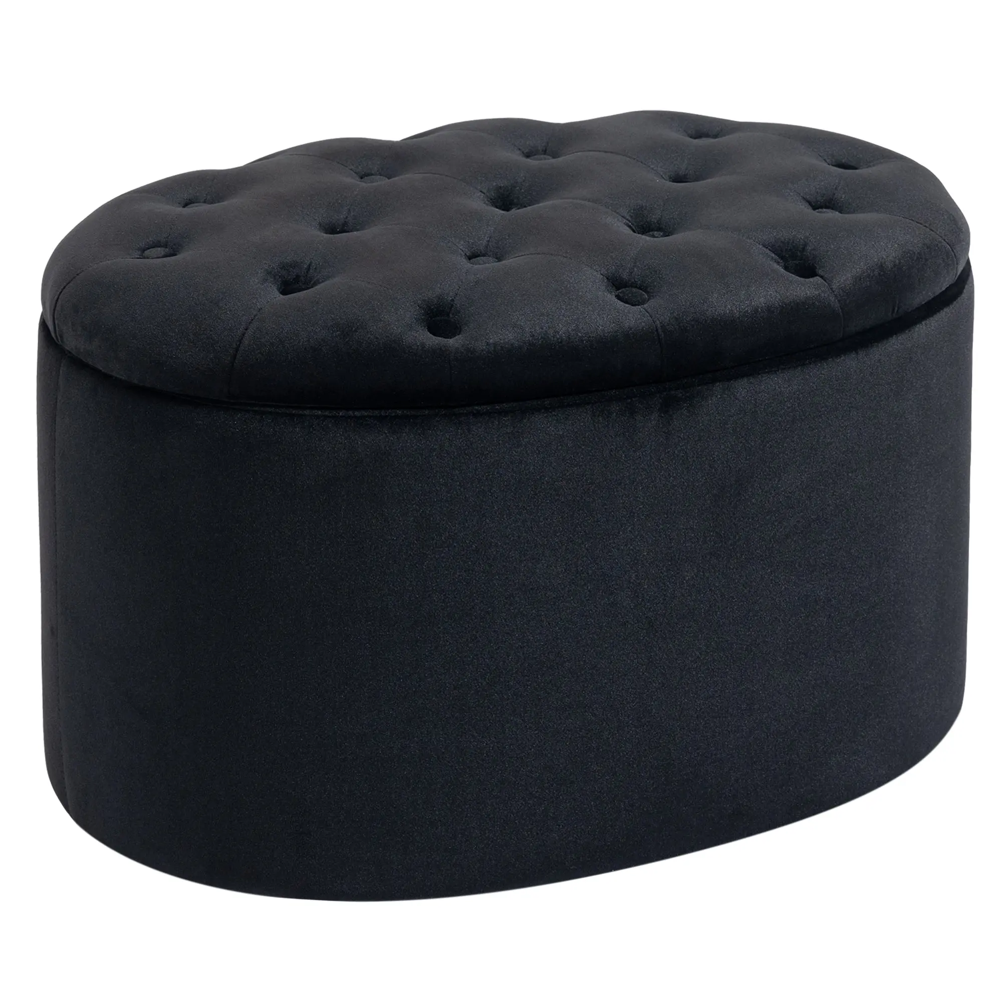 Storage Ottoman Bench with Velvet Upholstery, Oval Shape, Storage Chest for Living Room Bedroom Entryway 71 x 52 x 42 cm, Black