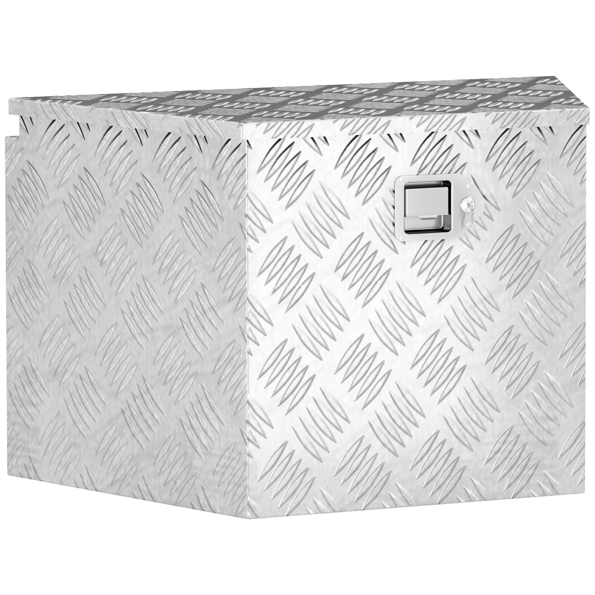 HOMCOM Anhängerkasten, Aluminium Aufbewahrungsbox, Integriertes Schloss mit Schlüsseln, Trapezform, für Vans, Anhänger, 73,7 x 41 x 46 cm, Silber