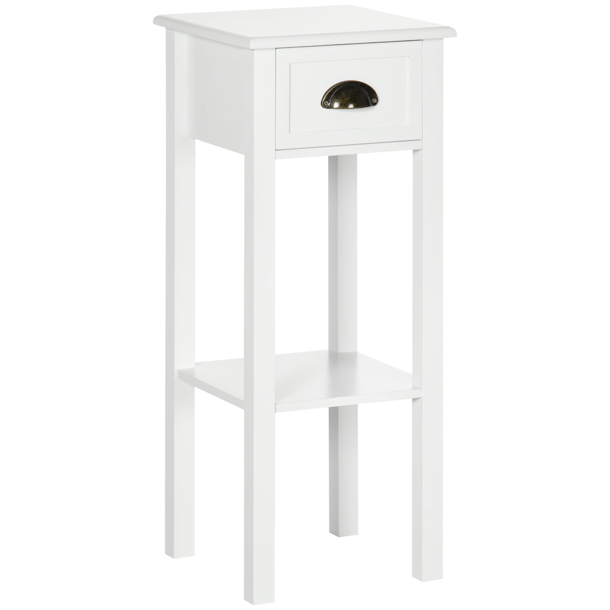 HOMCOM Moderna Stil Klengen Side Table Nachttisch mat Schaf an Lager Regal fir Wunnzëmmer Schlofzëmmer 30x30x75 cm Wäiss