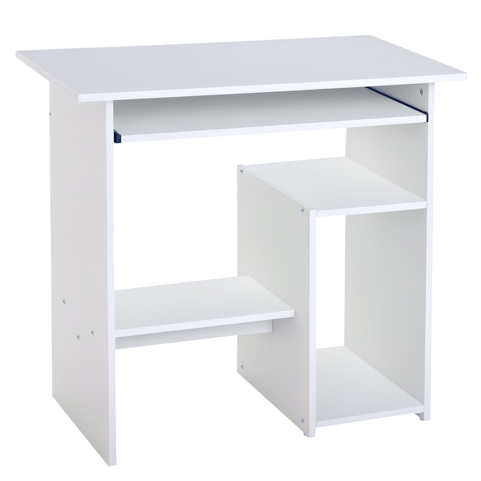 HOMCOM Ruimtebesparend Bureau voor Thuis en Kantoor, Modern Computer Bureau, CPU Houder, Houten Toetsenbordplank, 80x45x75cm, Wit