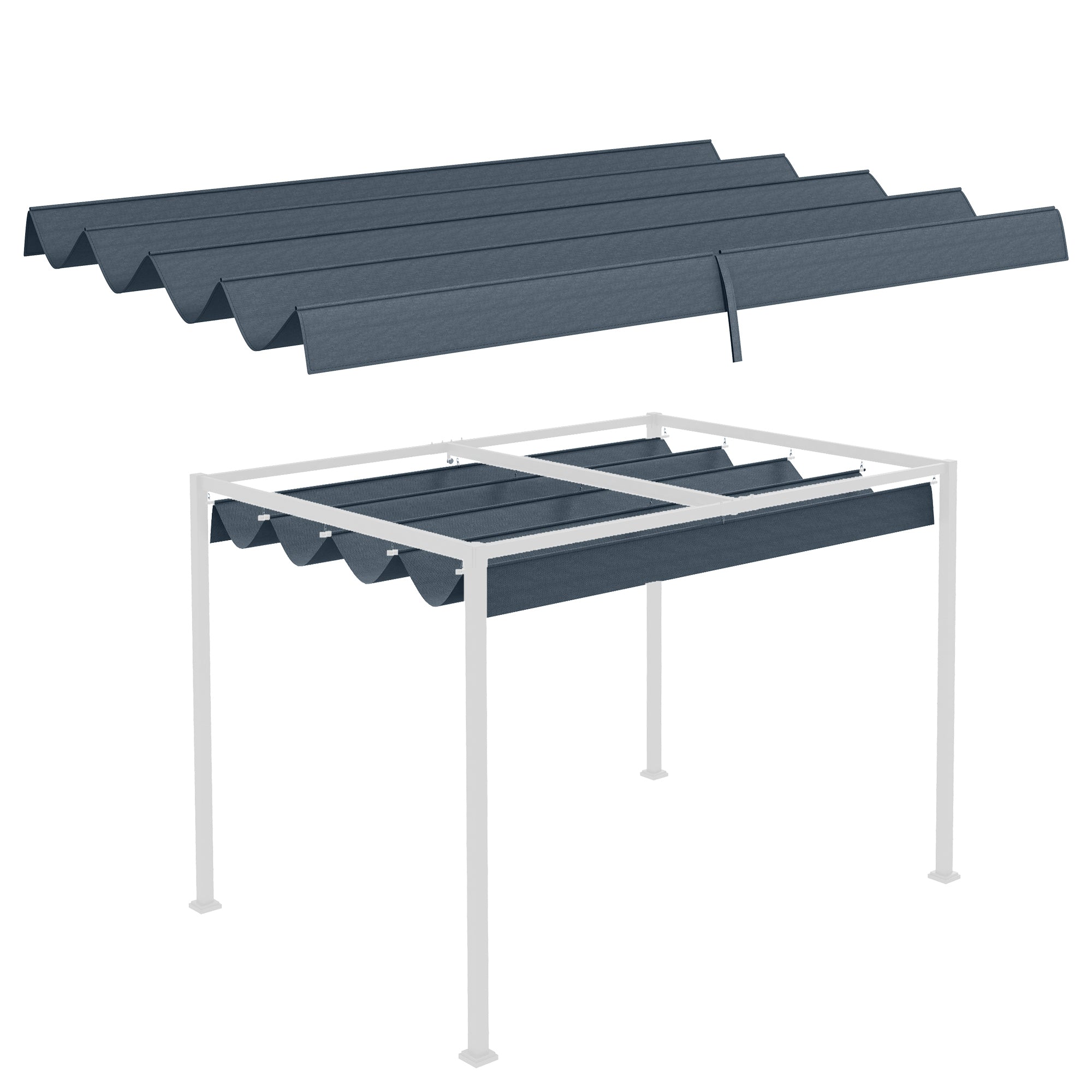 Replacement Canopy for 2.85 x 2 m Pergola, retractable wave canopy with rain drainage holes, UV protection 30+, winter resistant shade cover for garden, balcony, terrace, Dark Grey