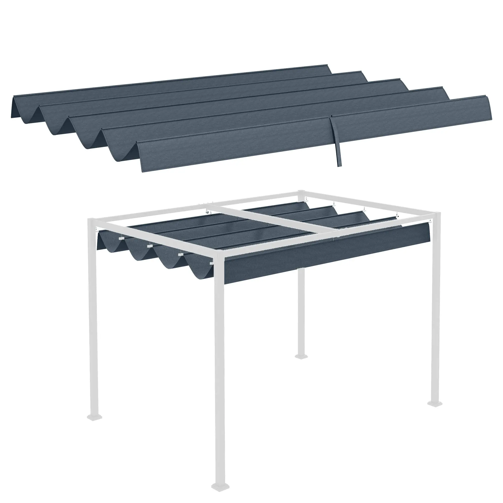 Replacement Canopy for 2.85 x 2 m Pergola, retractable wave canopy with rain drainage holes, UV protection 30+, winter resistant shade cover for garden, balcony, terrace, Dark Grey