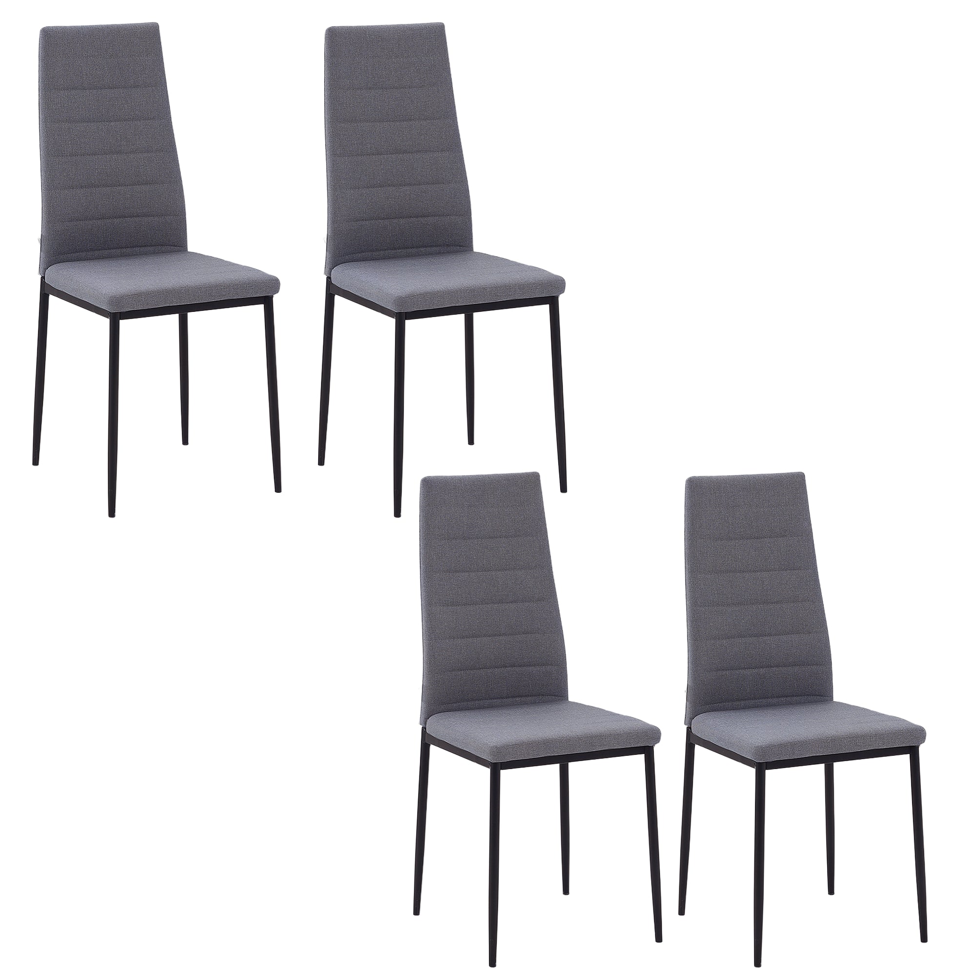 HOMCOM Set od 4 Stolica s Navlakom od Ligna za Jelo, Moderne Kuhinjske Stolice s Visokim Naslonom i Metalnim Nogu, Opterećenje do 120 kg za Dnevni Boravak 41x50x97 cm Siva